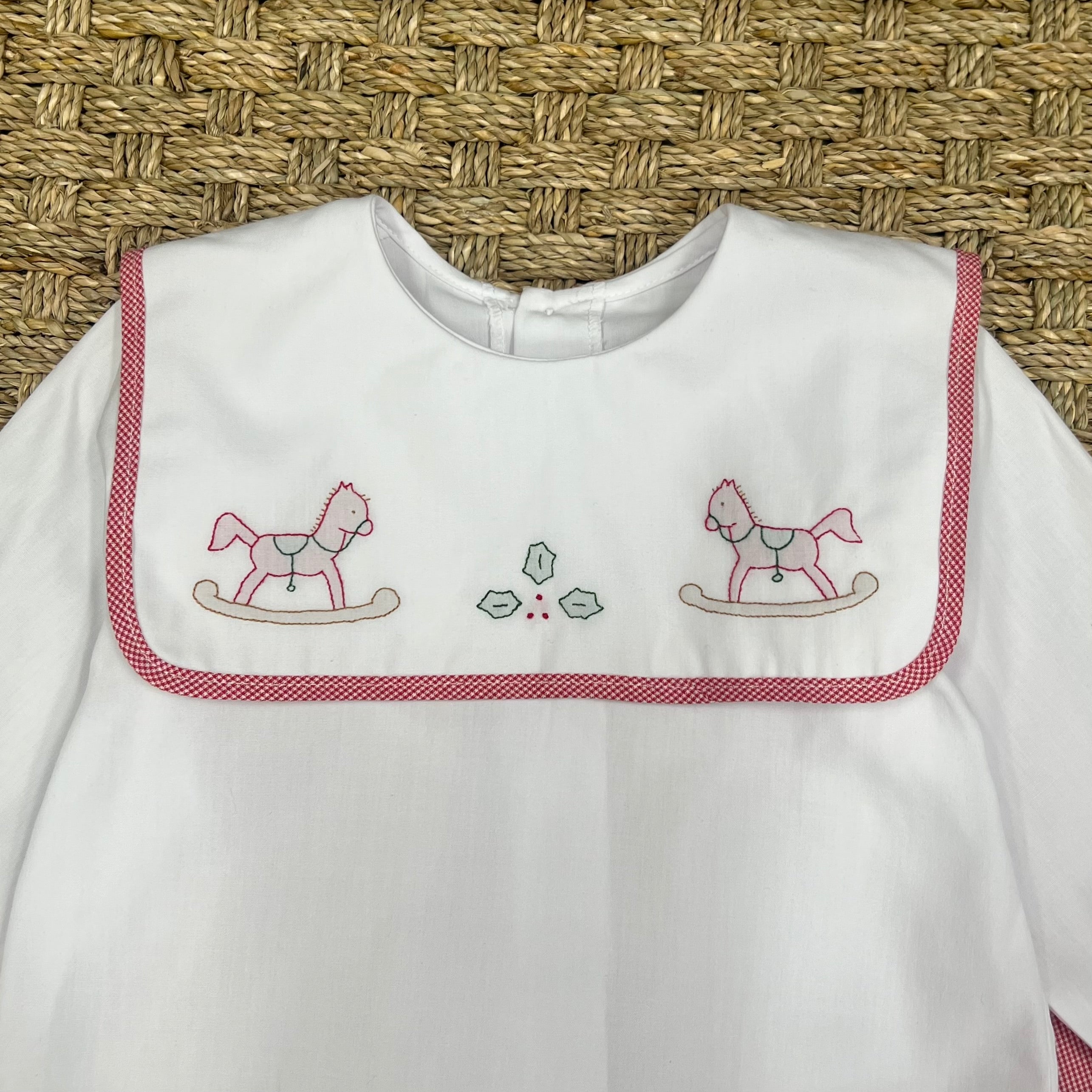 Auraluz Pant Set with Red Checks and Christmas Horse Embroidery