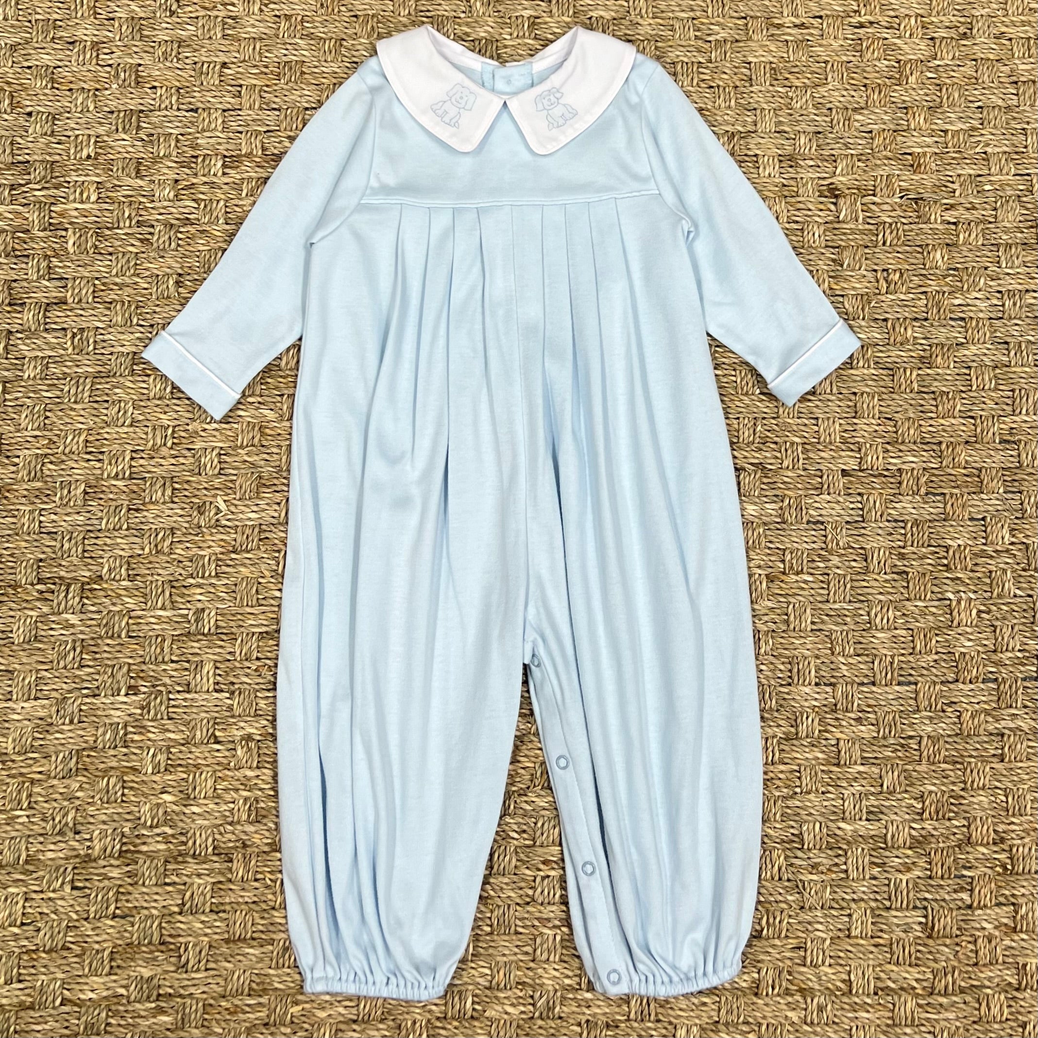 Auraluz Blue Knit Longall with Blue Puppy Embroidery