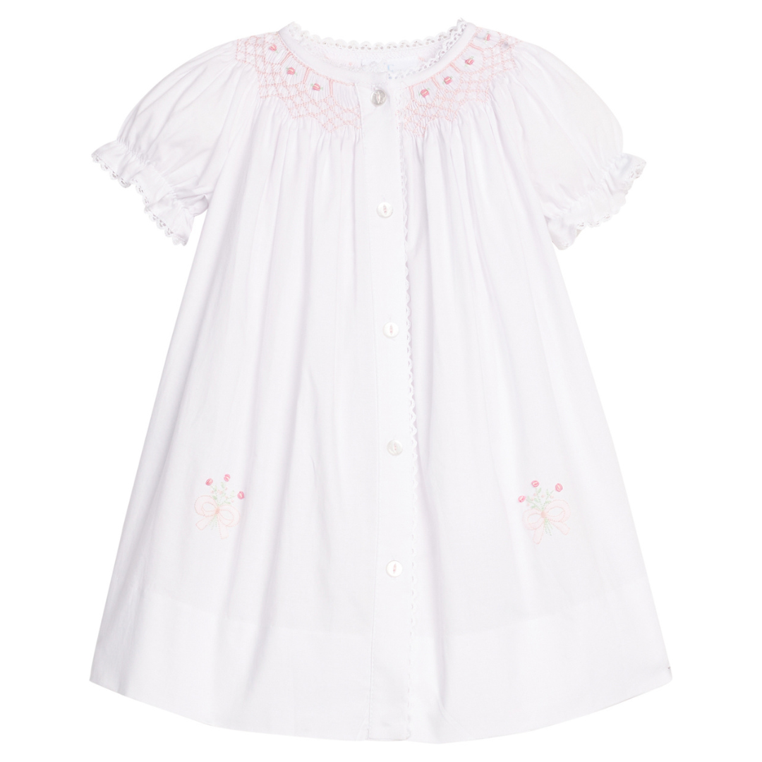 Little English Smocked Heirloom Gown, Pink Roses