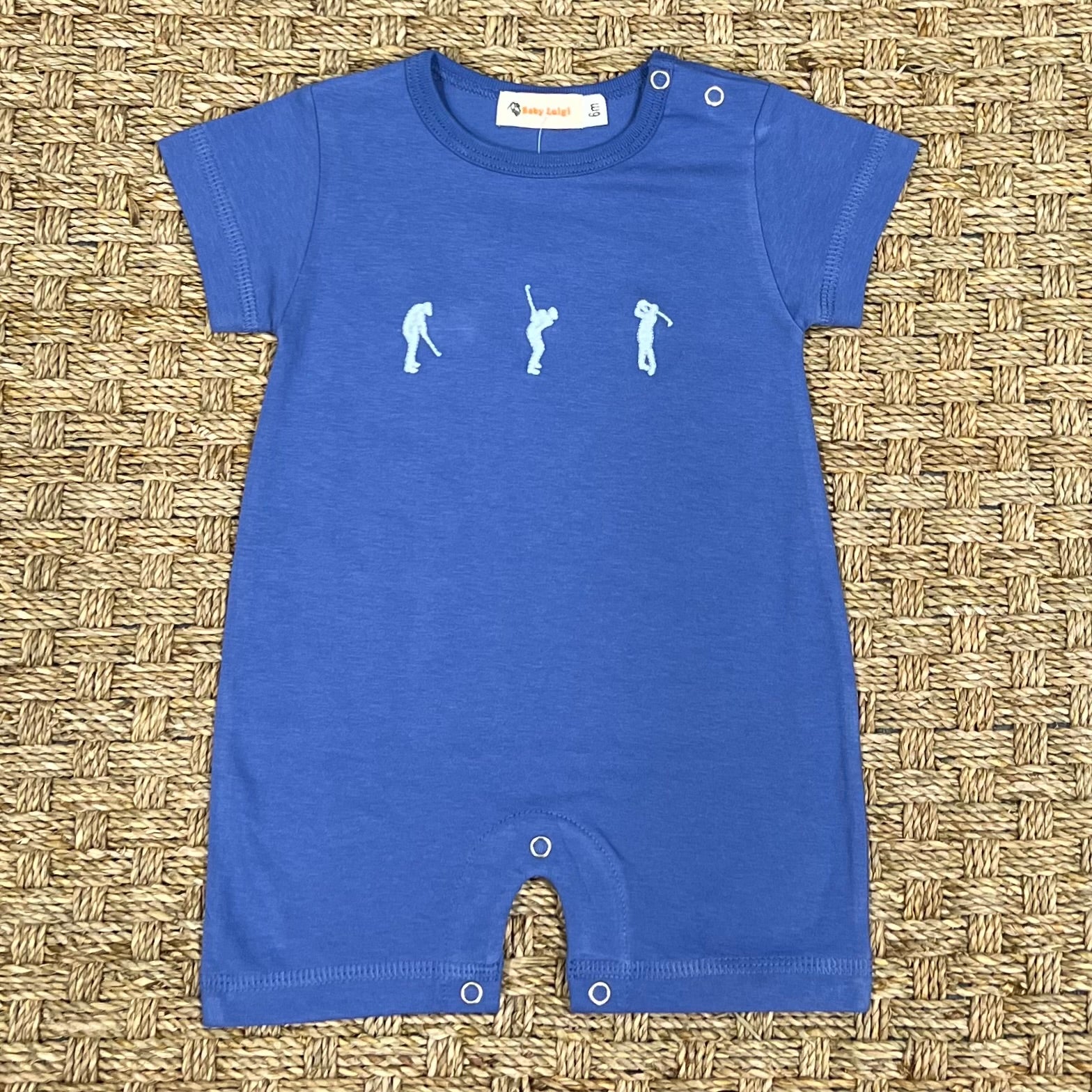 Luigi Romper, Three Golfing Icons on Dark Chambray