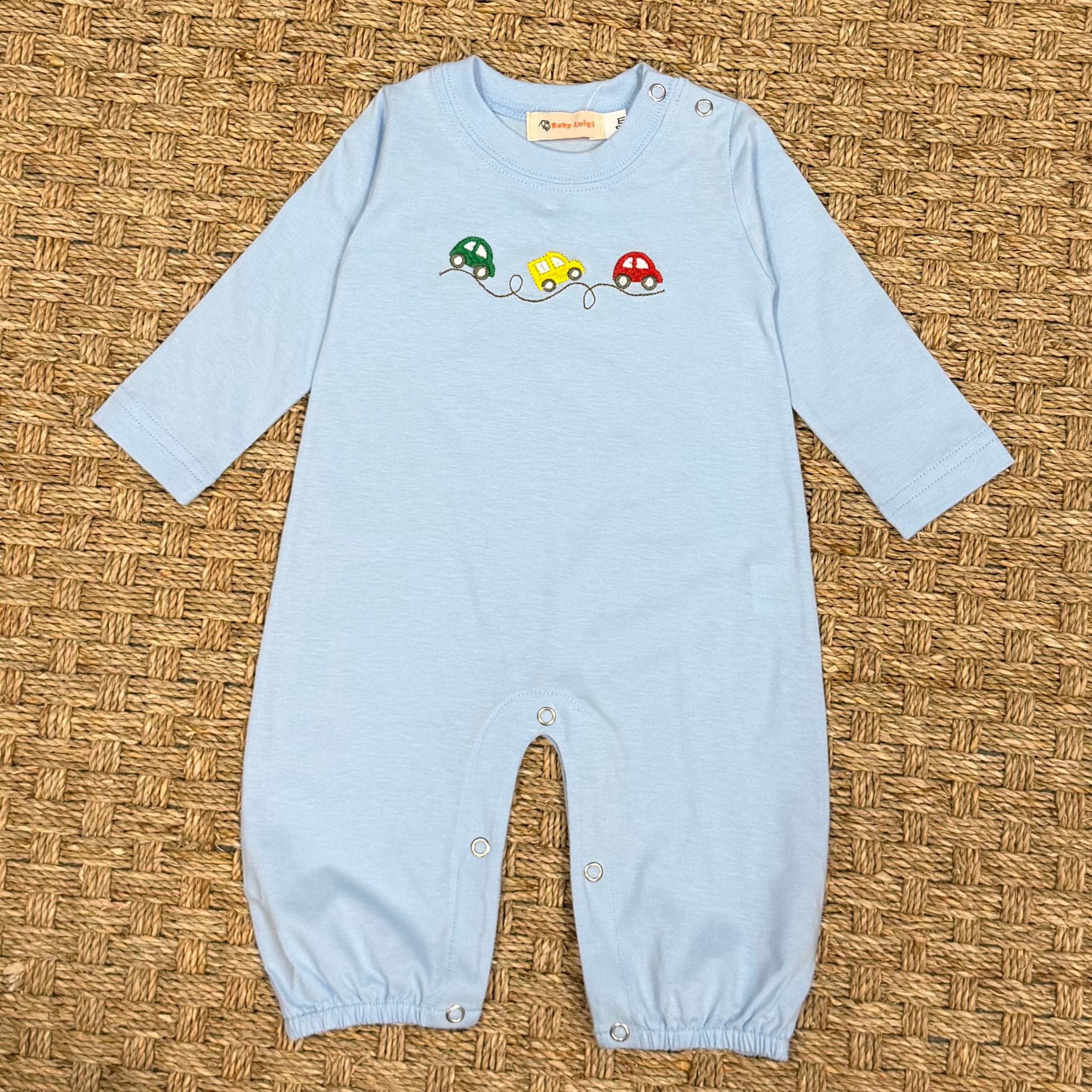Luigi Romper, Three Car Icons on Light Sky Blue