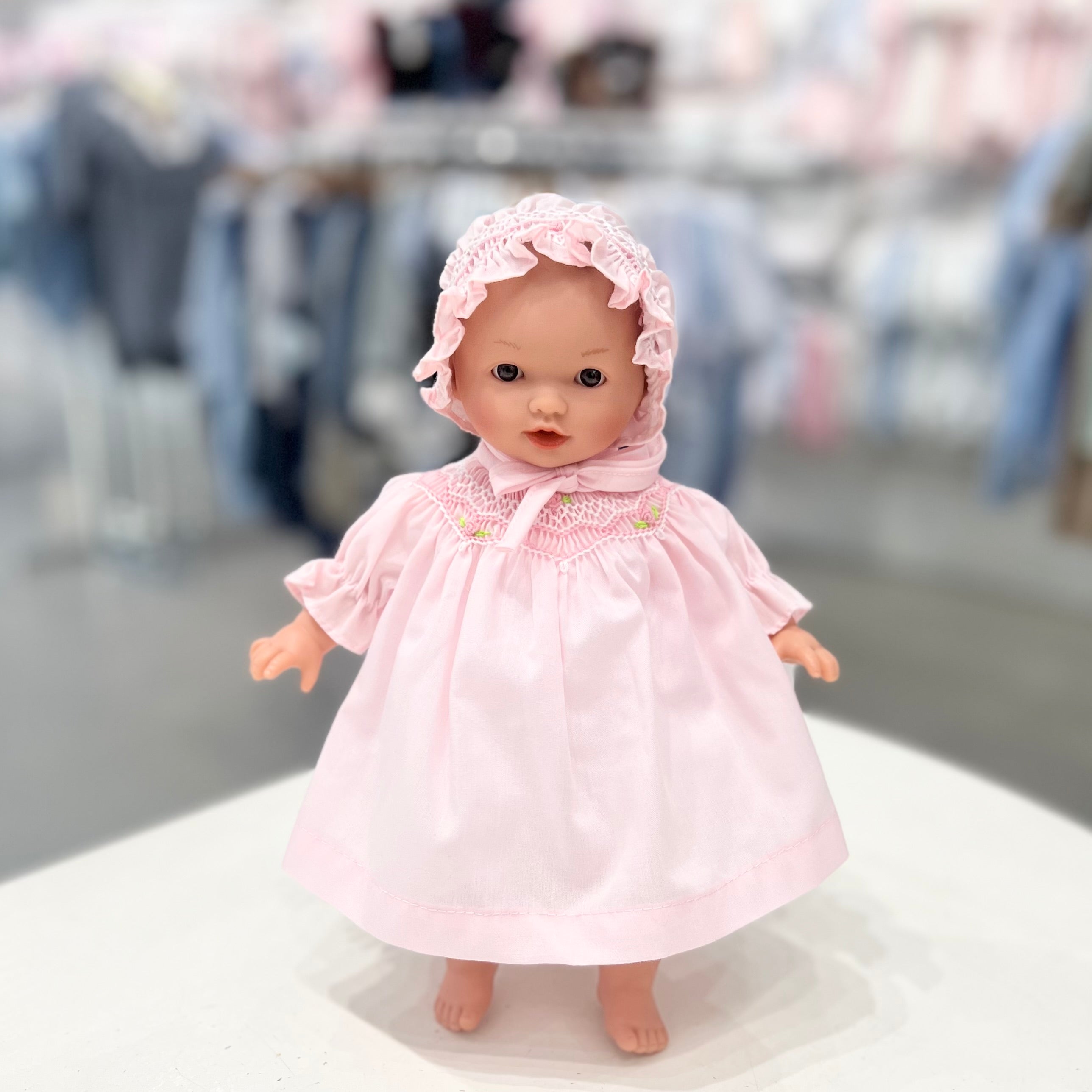 Rosalina Aubrey Bald Doll with Pink Roselle Bishop and Bonnet