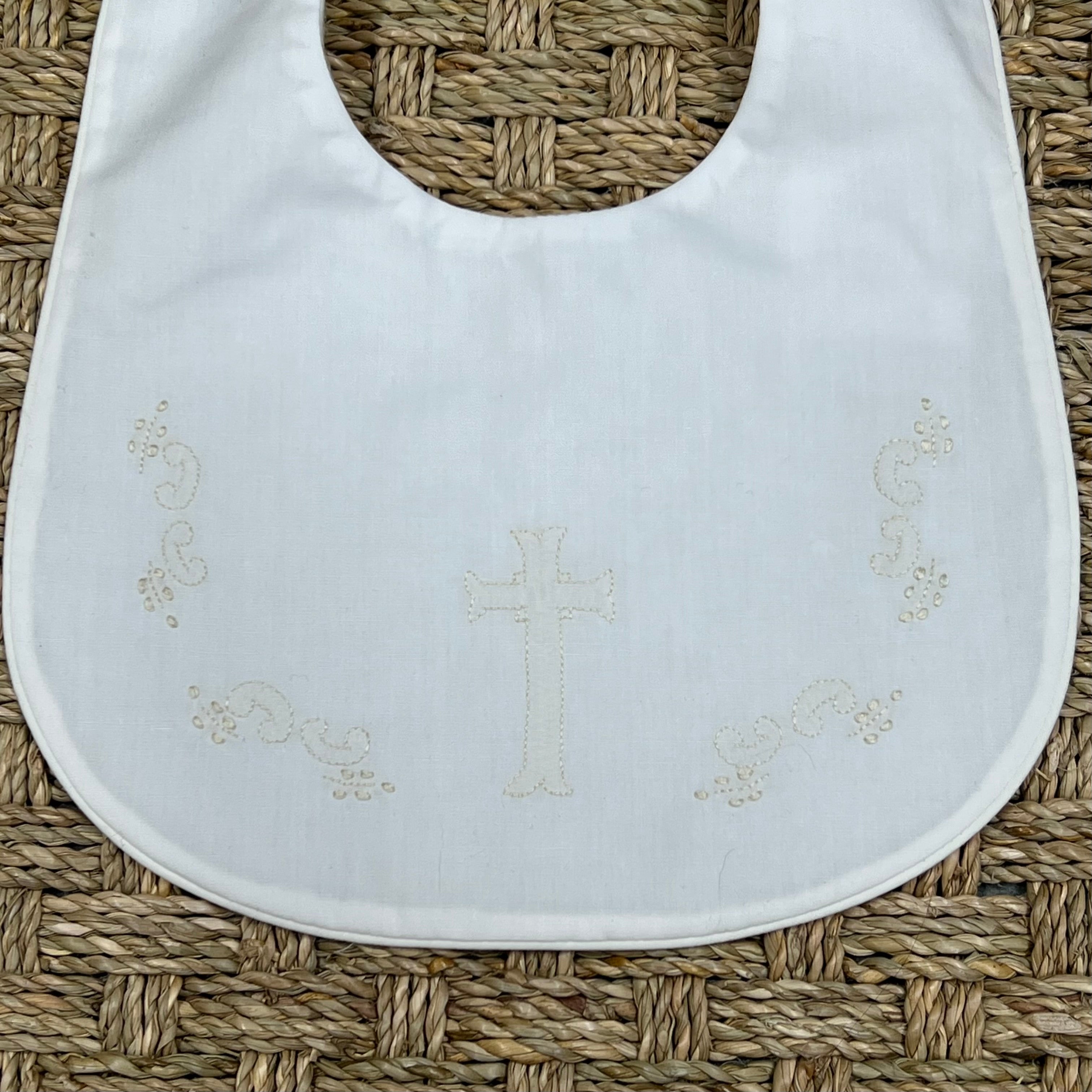 Auraluz Bib with Cross Embroidery in Ecru