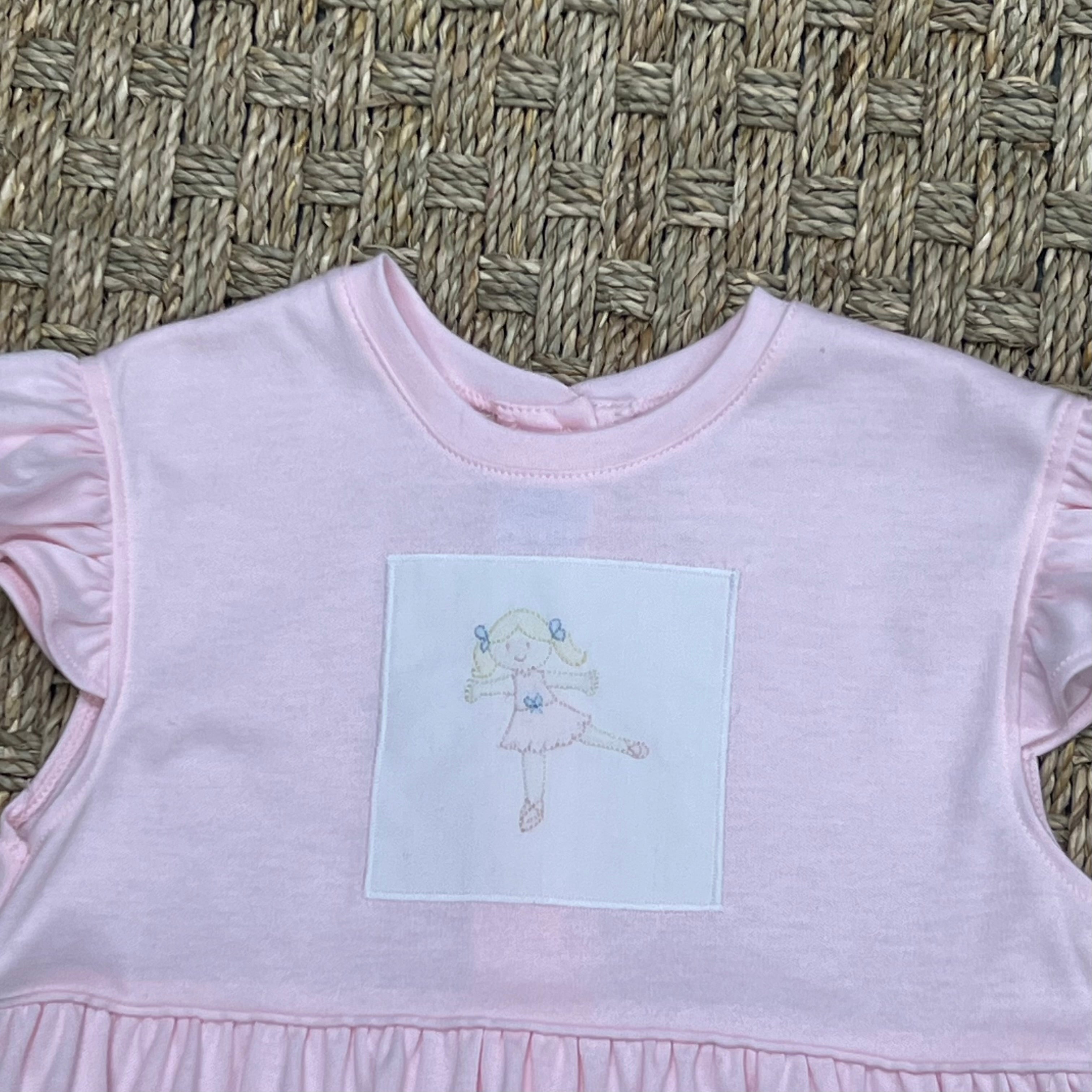 Auraluz Pink Knit Dress with Ballerina Embroidery