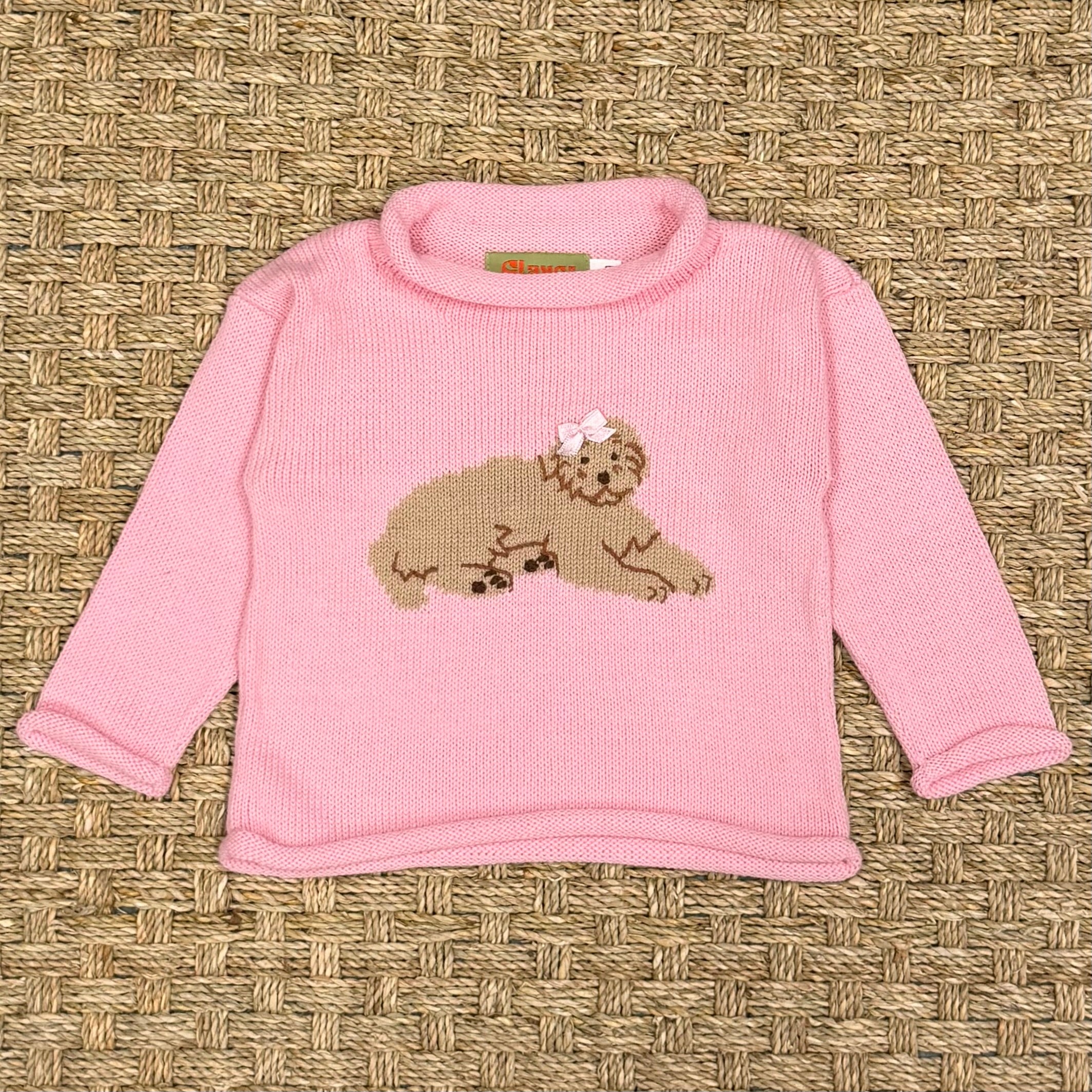 Luigi Rollneck, Golden Doodle with Bow on Light Pink