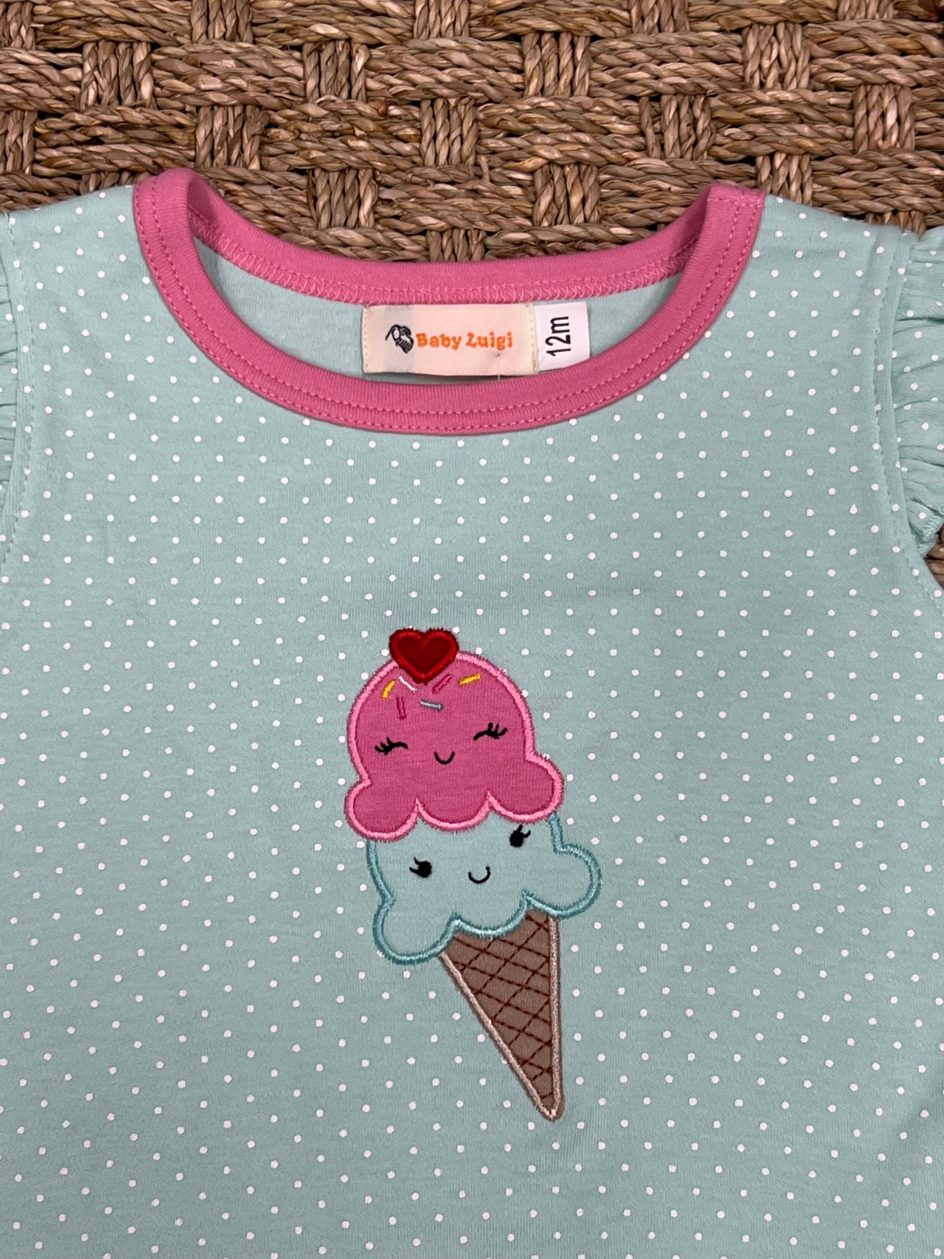 Luigi Flutter Sleeve Top, Ice Cream on Seafoam with Light Bubblegum