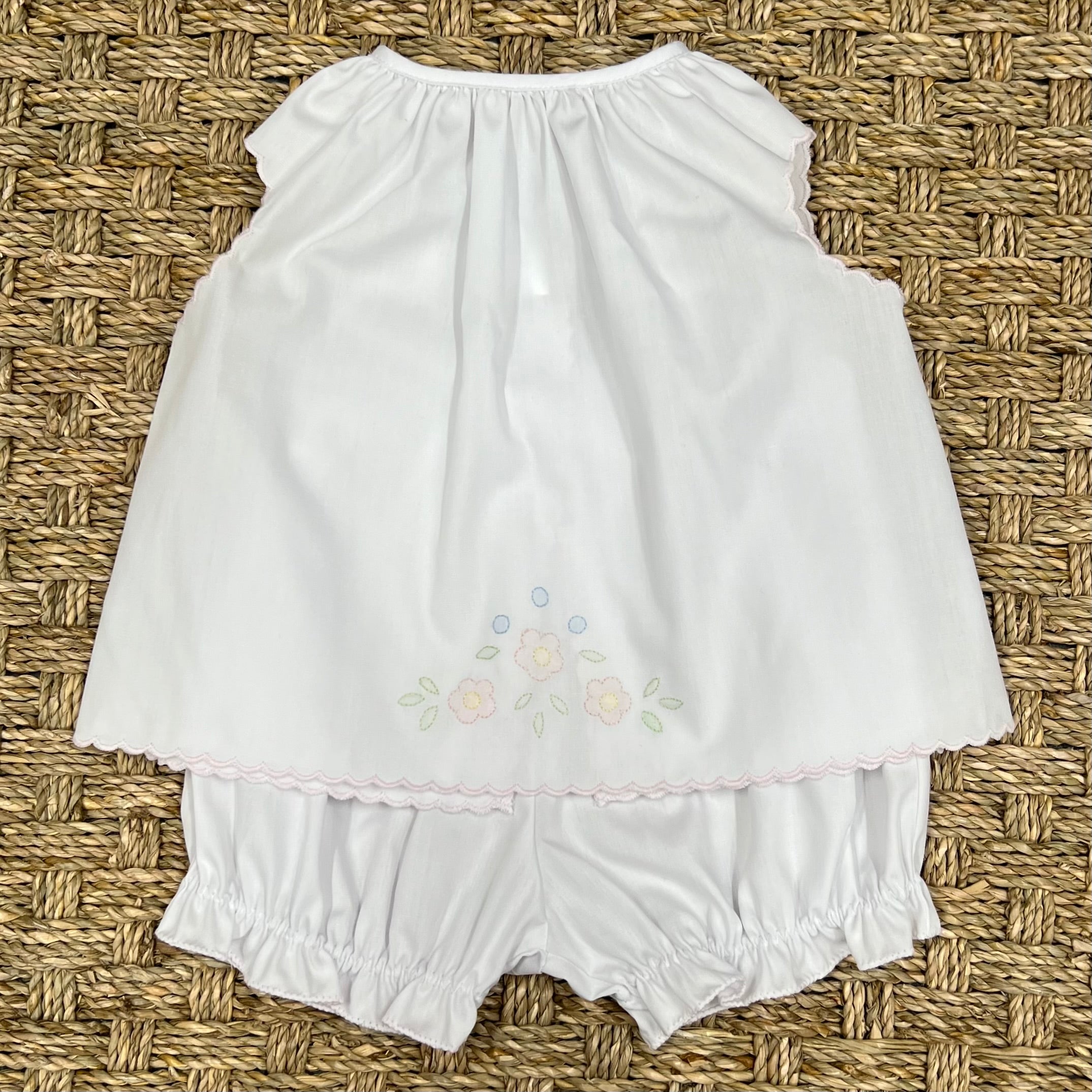 Auraluz White Diaper Set with Pink Flowers Embroidery