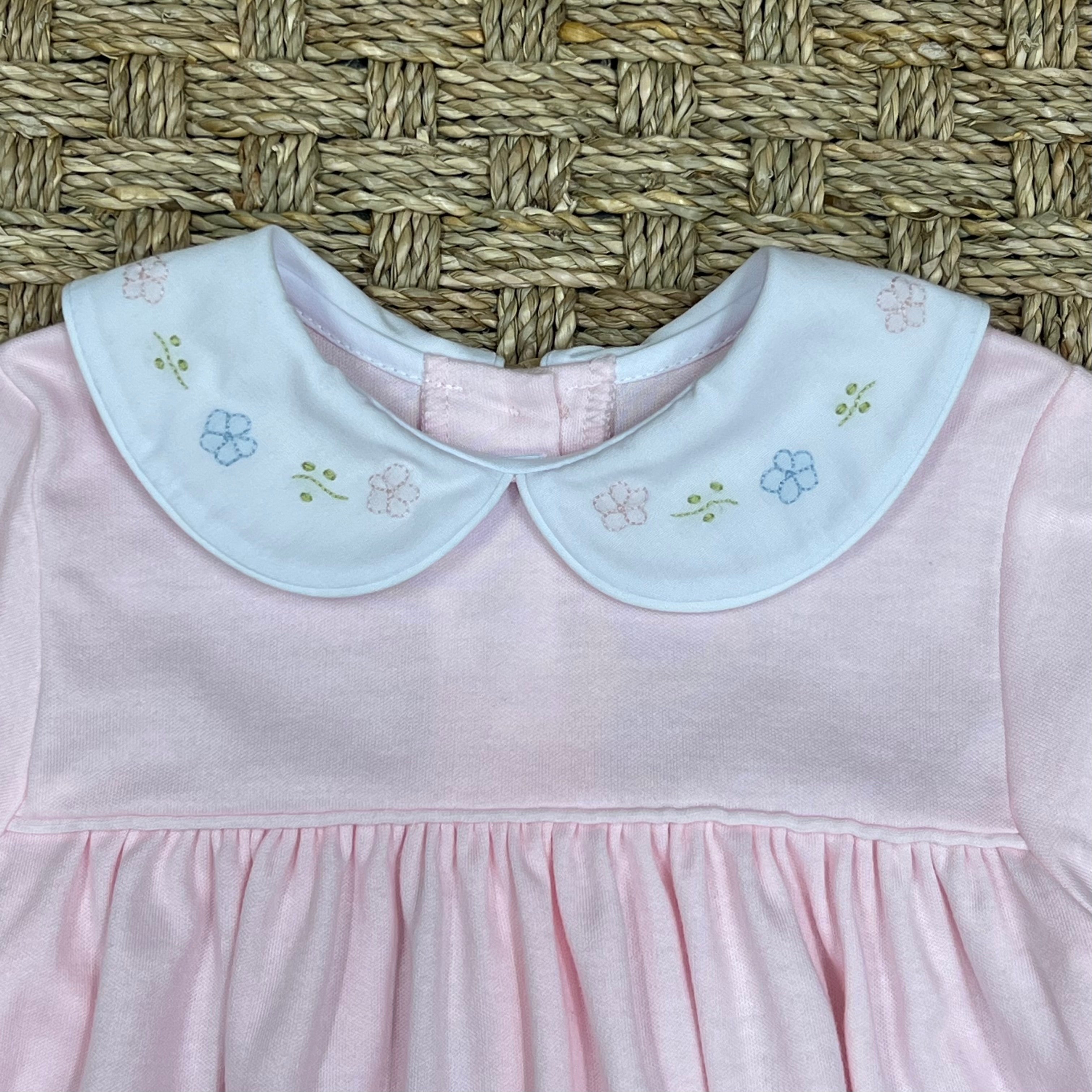 Auraluz Pink Knit Dress with Pink Flower Embroidery