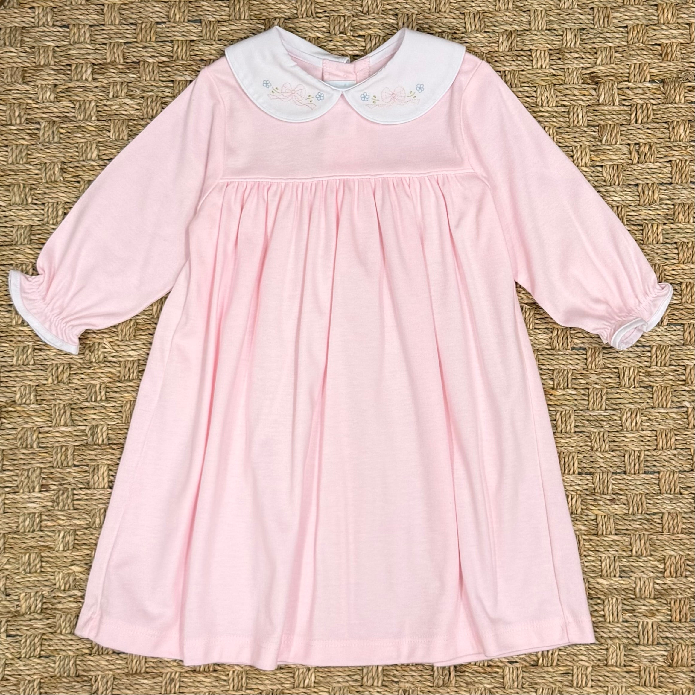 Auraluz Pink Knit Dress with Tiny Bow Embroidery