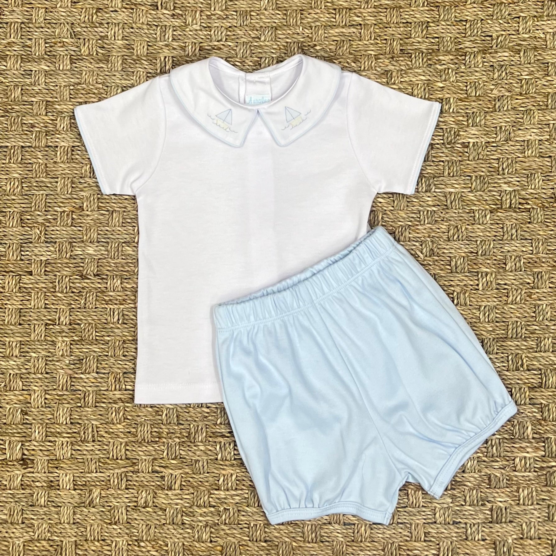 Auraluz Knit Diaper Set, Blue & White with Boats