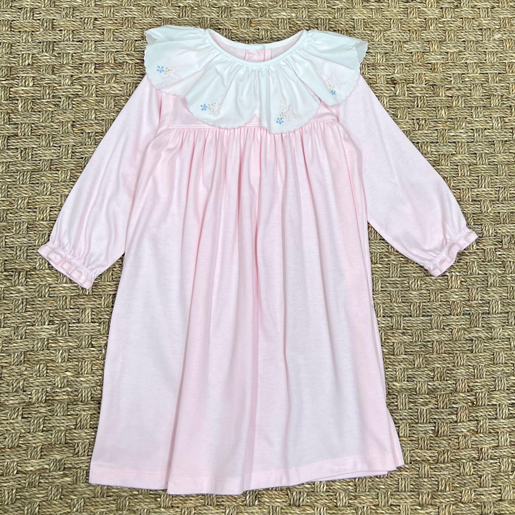 Auraluz Pink Knit Dress with Bird Embroidery