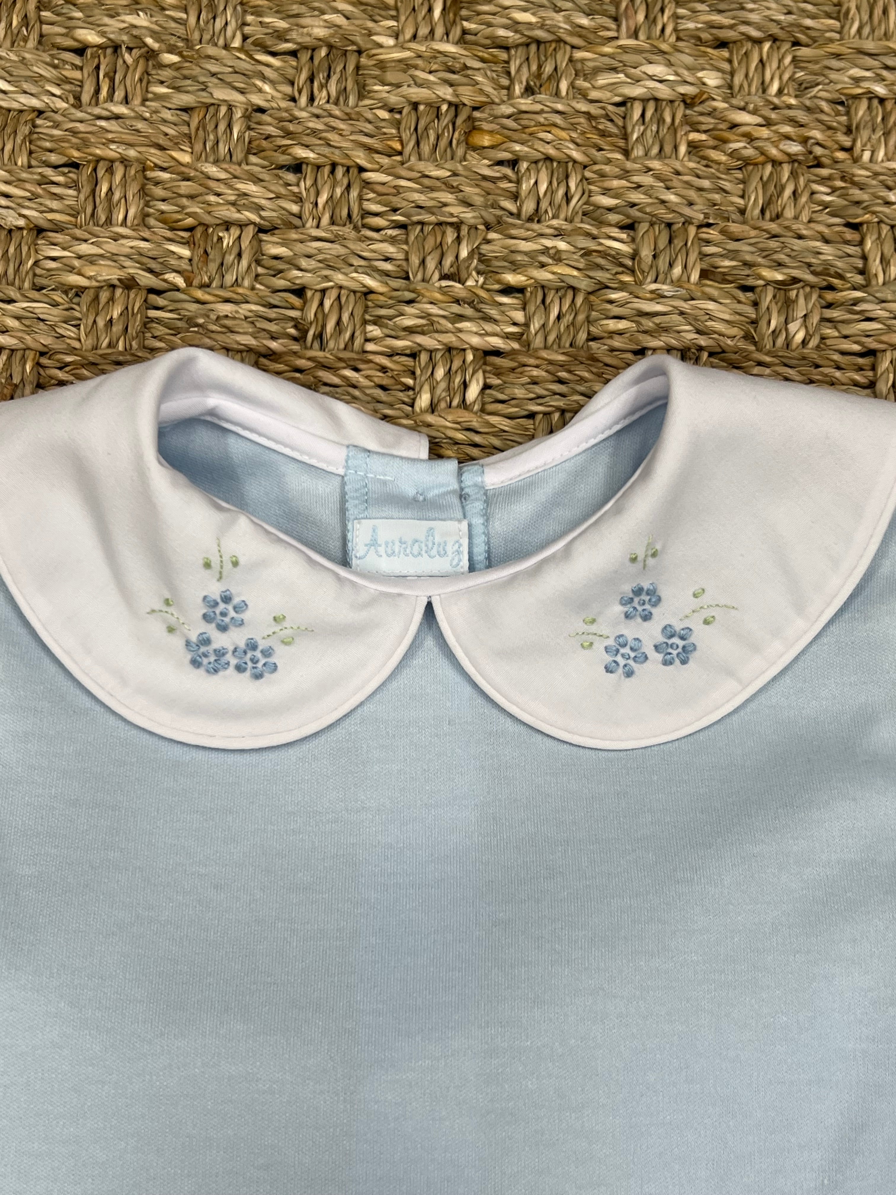Auraluz Blue Bloomer Set with Satin Flower Embroidery