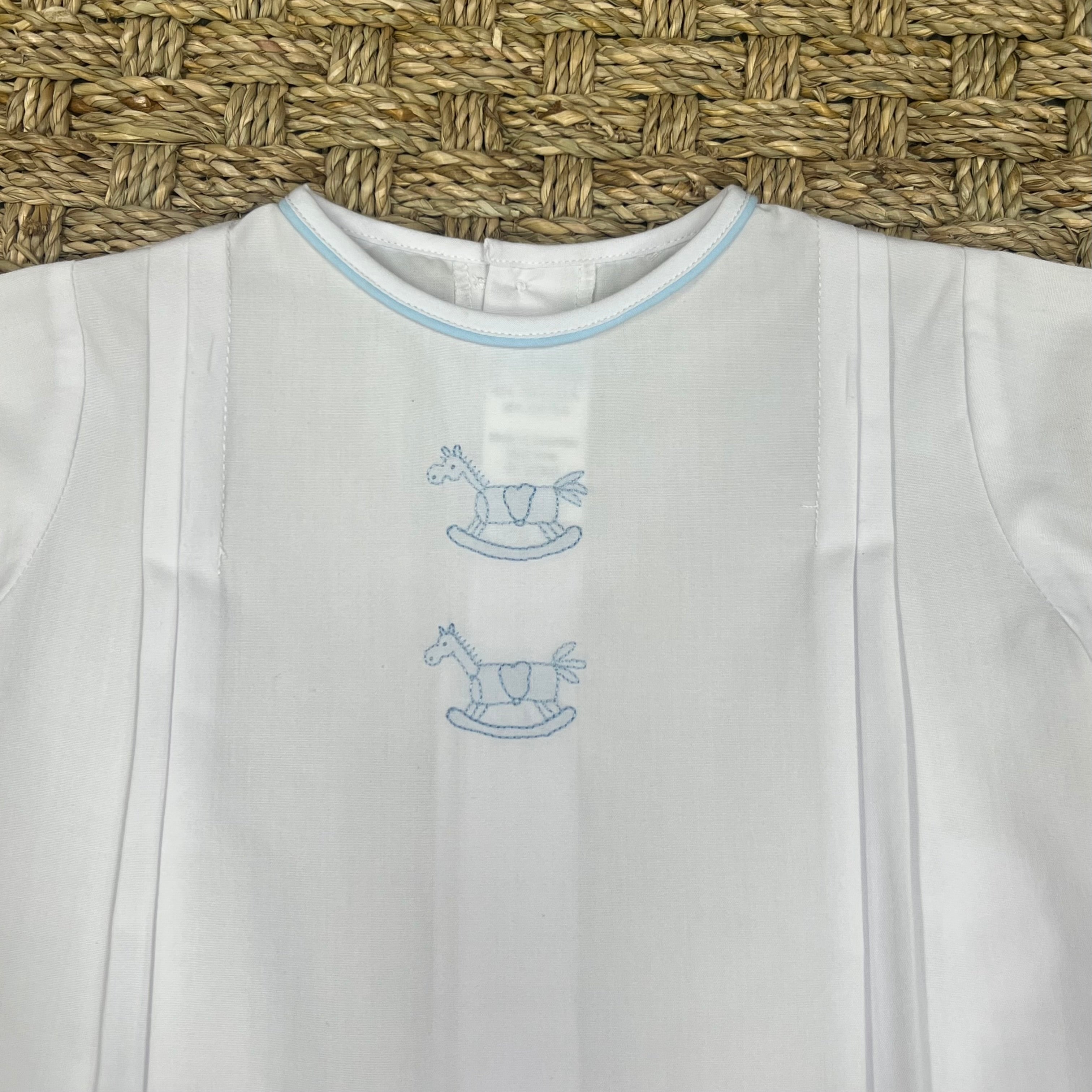 Auraluz White Daygown with Blue Rocking Horse Embroidery