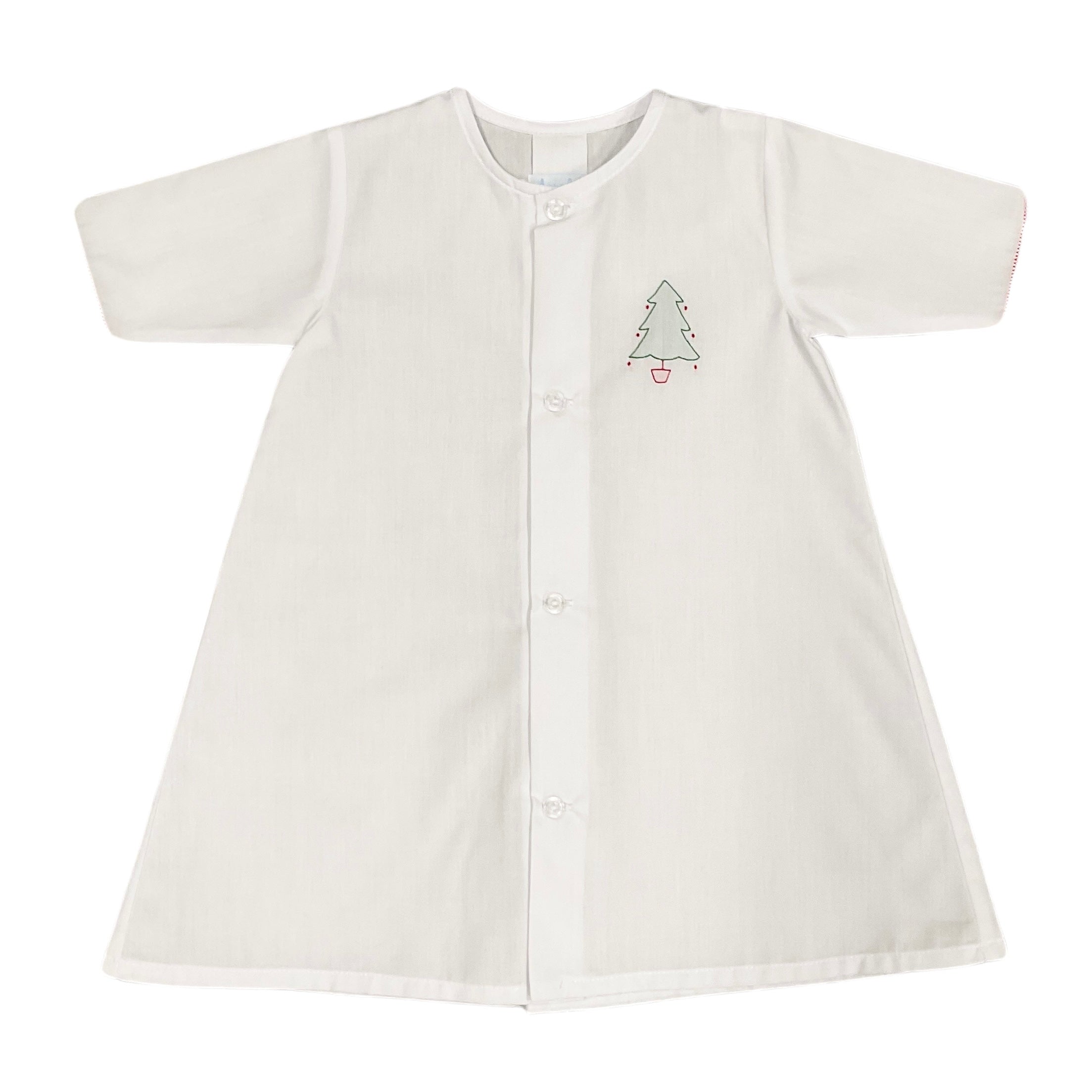 Auraluz White Daygown with Tree Embroidery and Red Trim