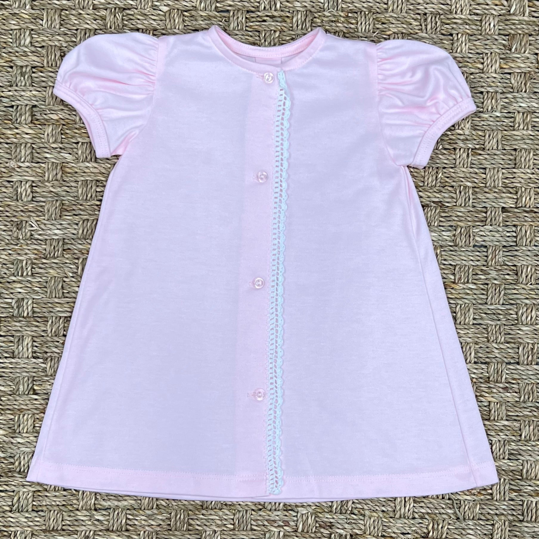 Auraluz Pink Knit Day Gown with Picot Trim