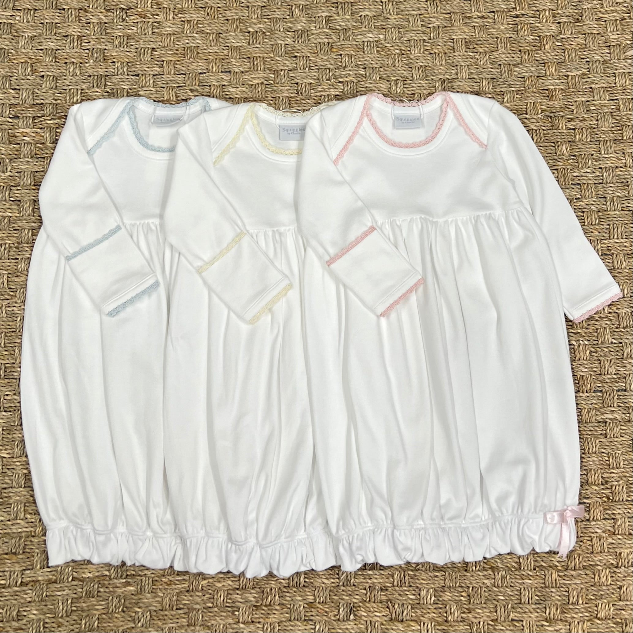 Squiggles White Lap Shoulder Gown with Blue Trim