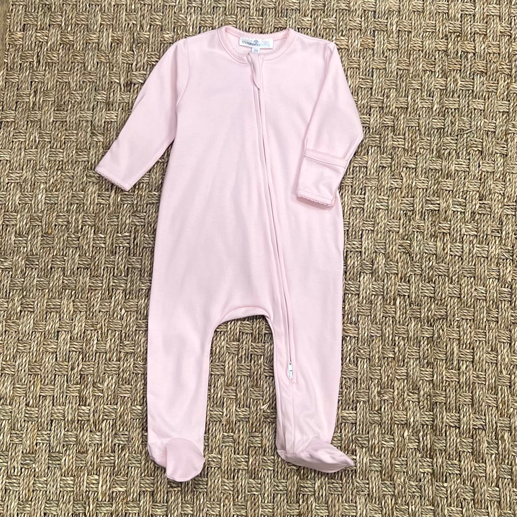 Magnolia Pink & Blue Zipper Footie, Pink