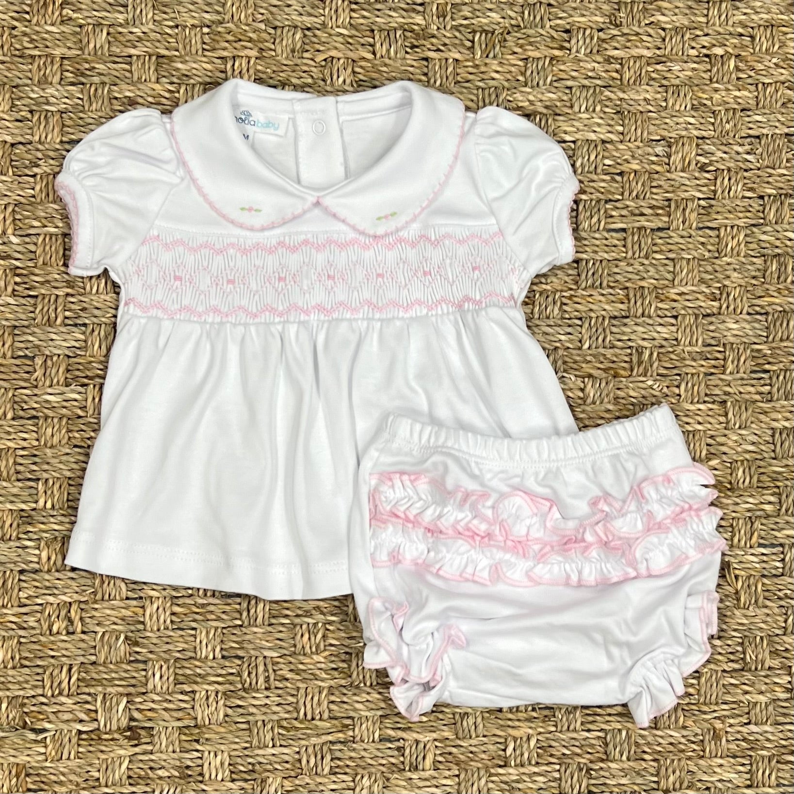 Magnolia Baby Lizzie & Landon's Smocked Collared Diaper Set, Pink