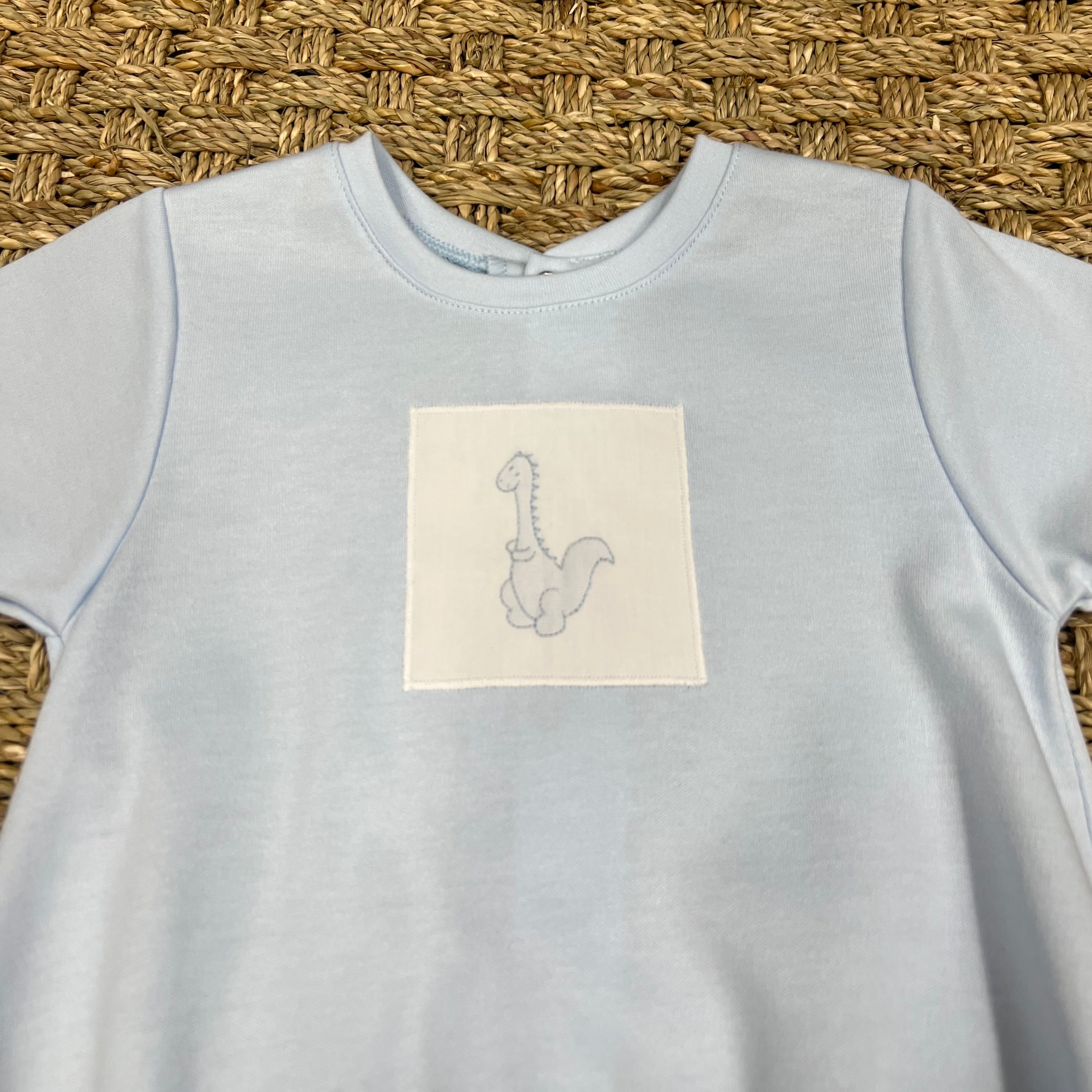 Auraluz Blue Knit Bubble with Dinosaur Embroidery