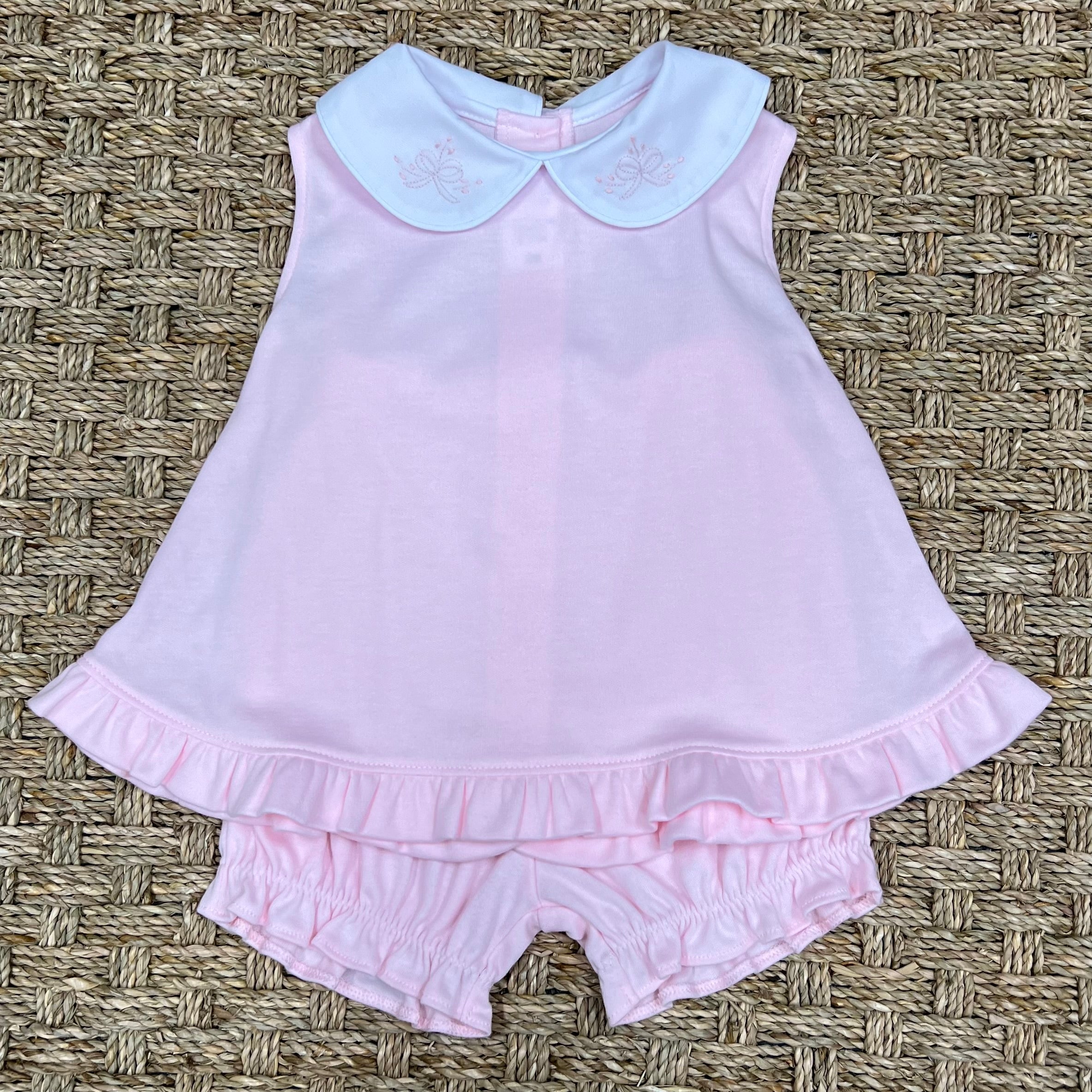 Auraluz Pink Bloomer Set with Bow and Leaves Embroidery