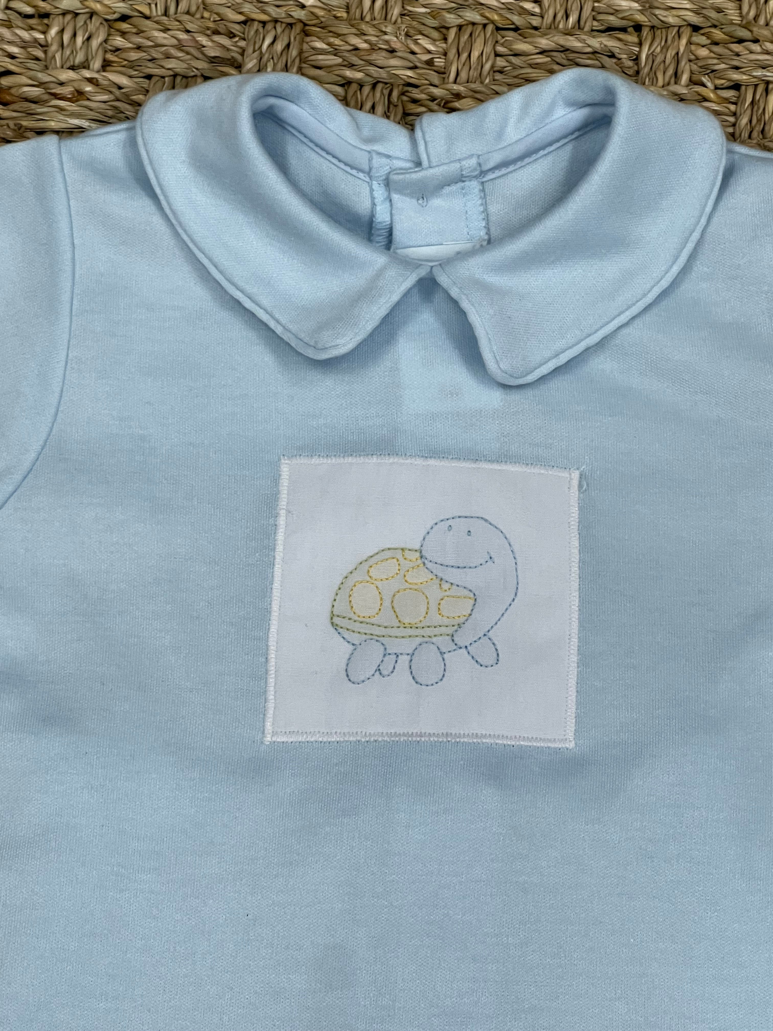 Auraluz Blue Knit Diaper Set with Turtle Embroidery