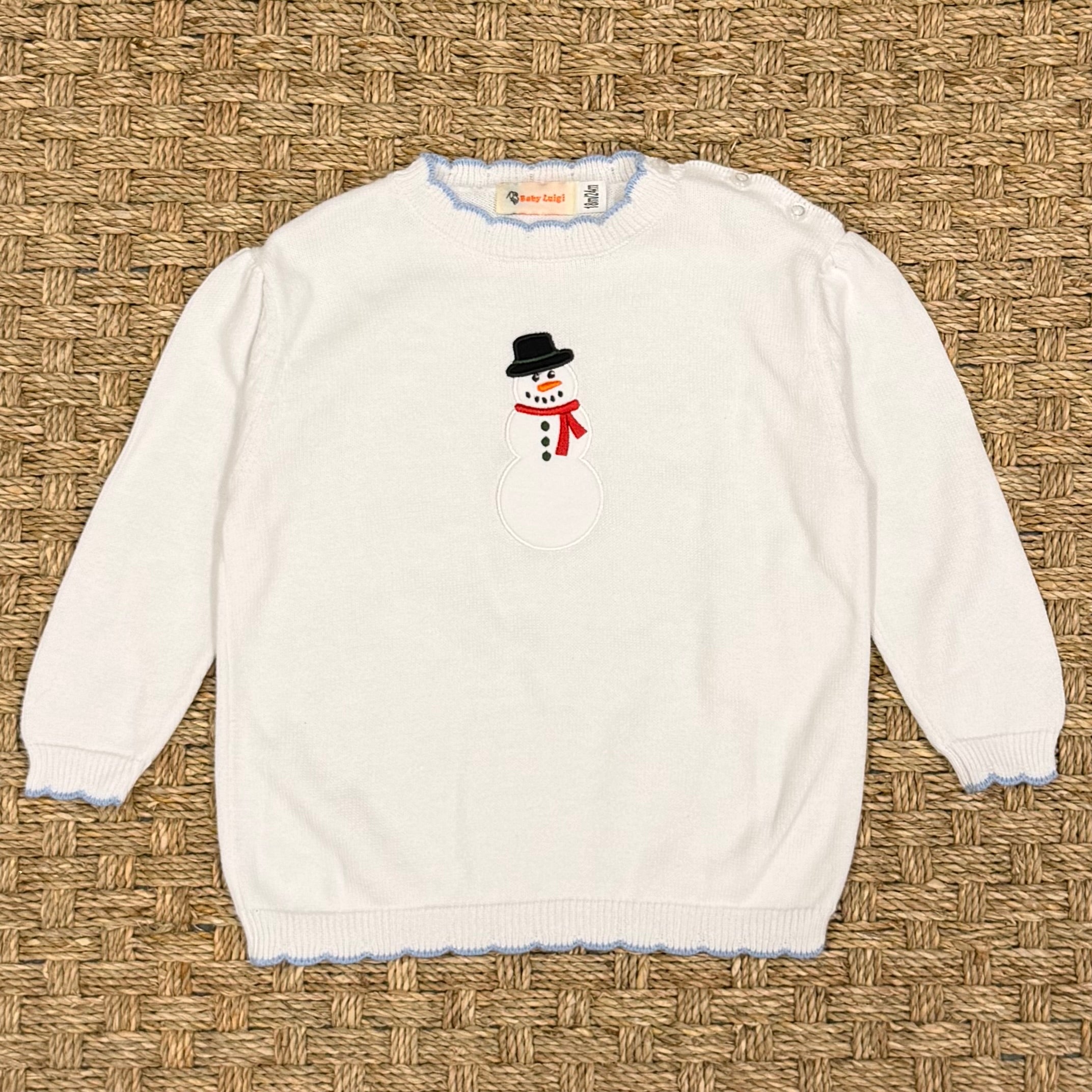 Luigi Fine Gauge Sweater, Snowman on White