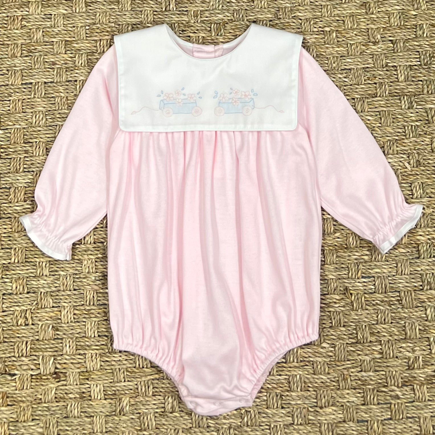Auraluz Pink Knit Bubble with Floral Wagon Embroidery