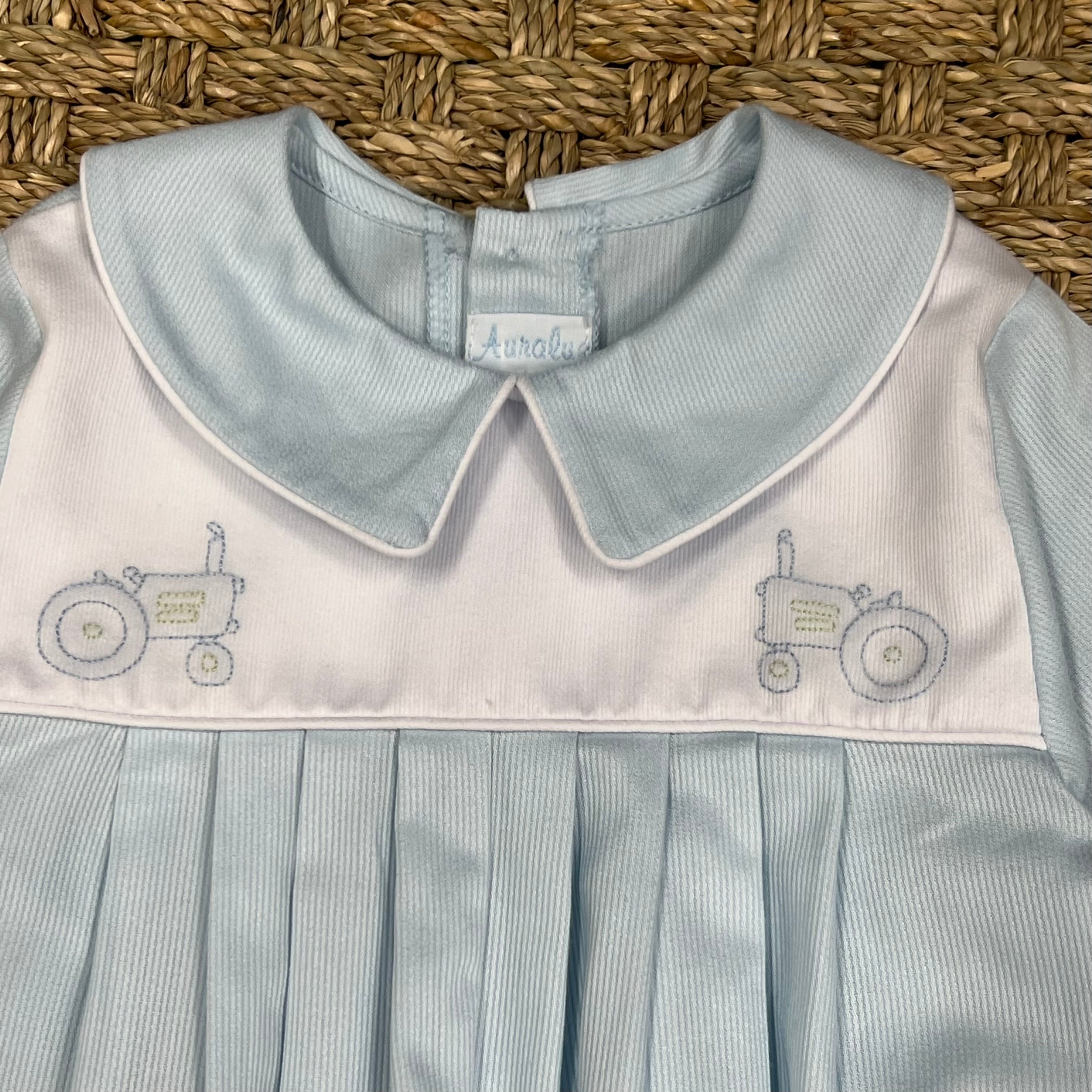 Auraluz Blue Pique Longall with Tractor Embroidery