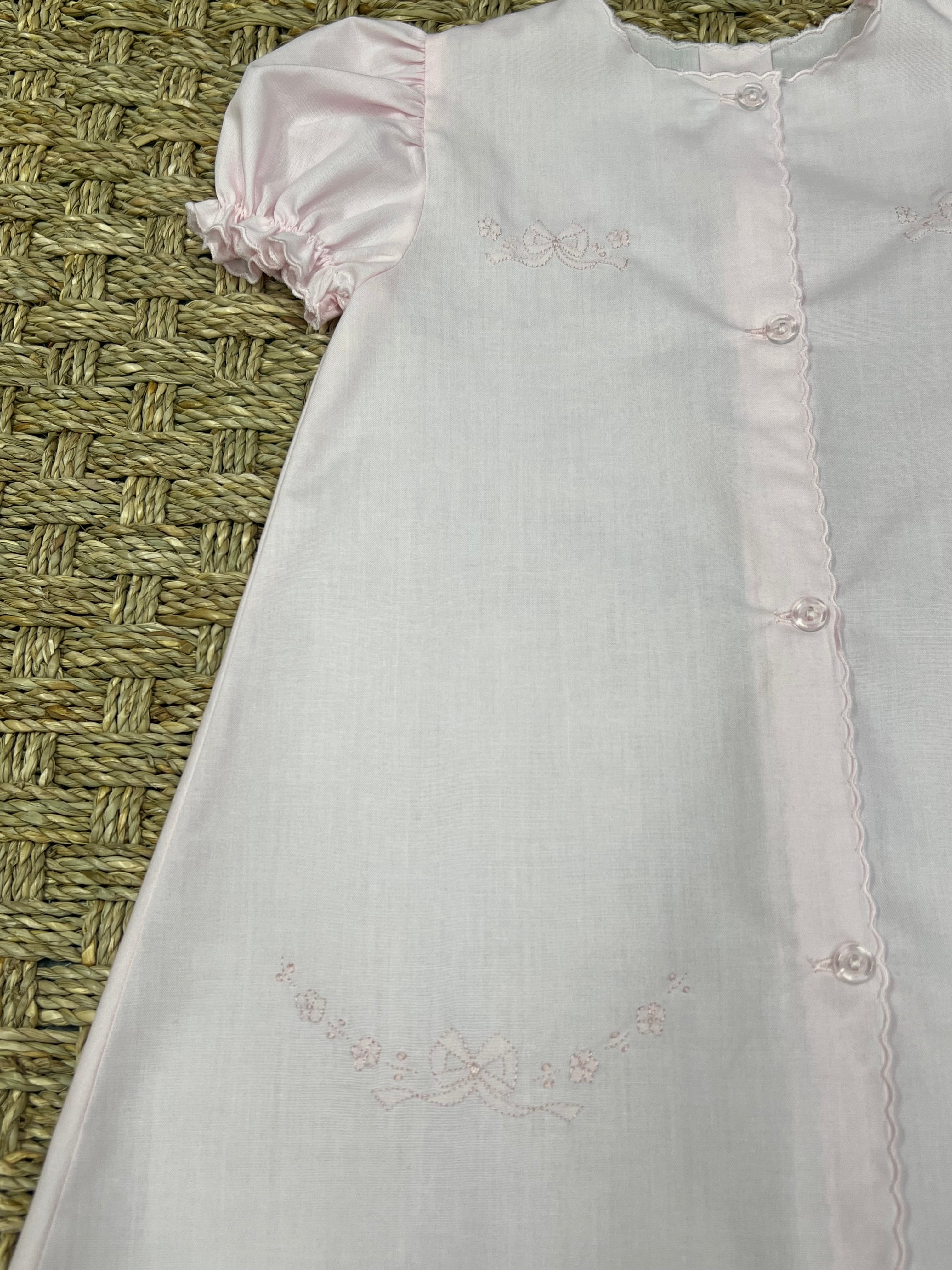 Auraluz Pink Daygown with Pink Tiny Bow Embroidery