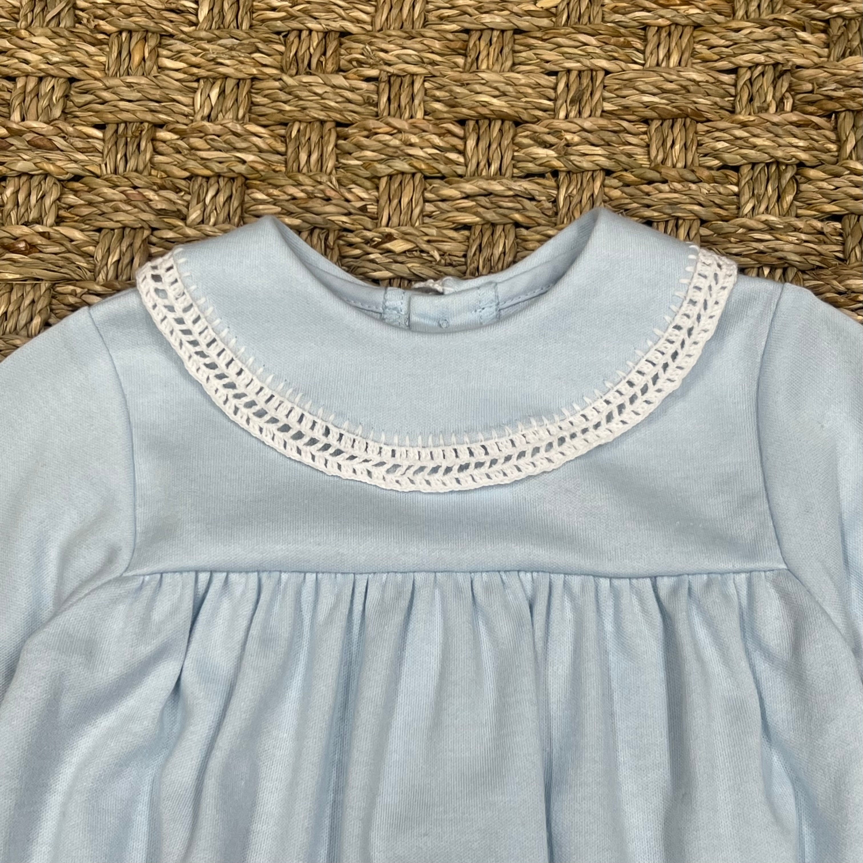 Auraluz Blue Knit Saque with White Picot Trim