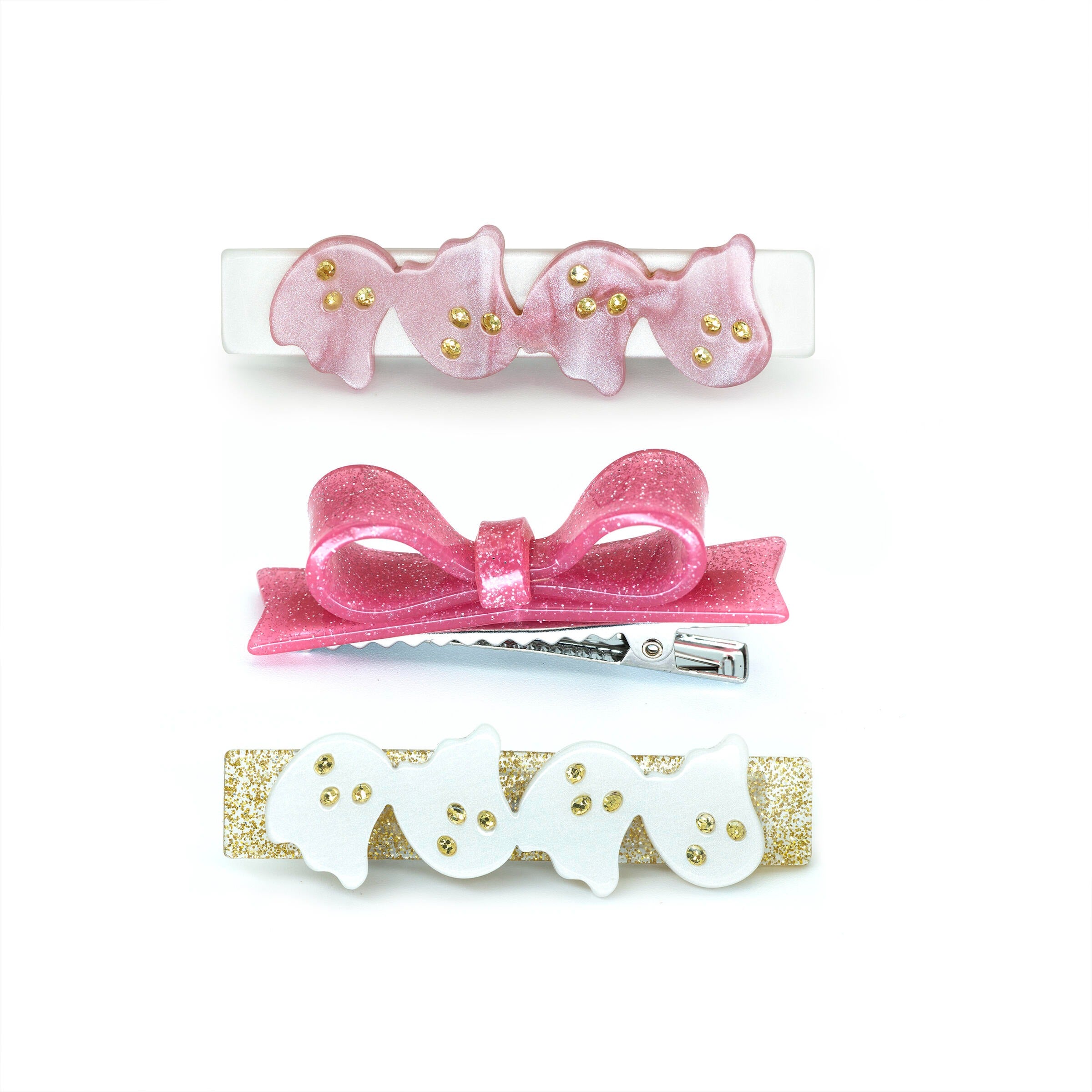 Lilies & Roses Ghosts Satin White Pink & Bowtie Alligator Clips
