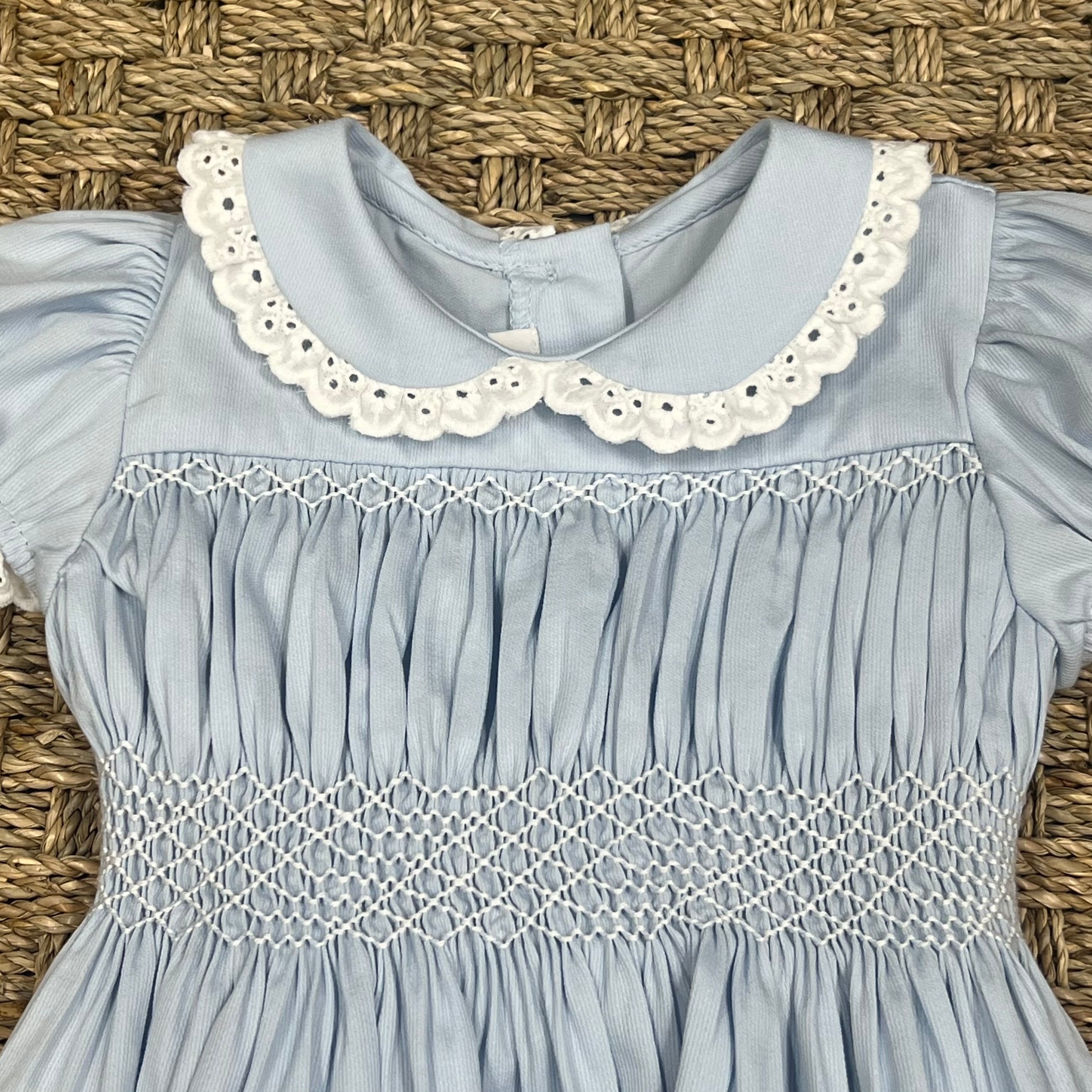 Percy & Tyne Smocked Polly Dress, Blue Rib with White