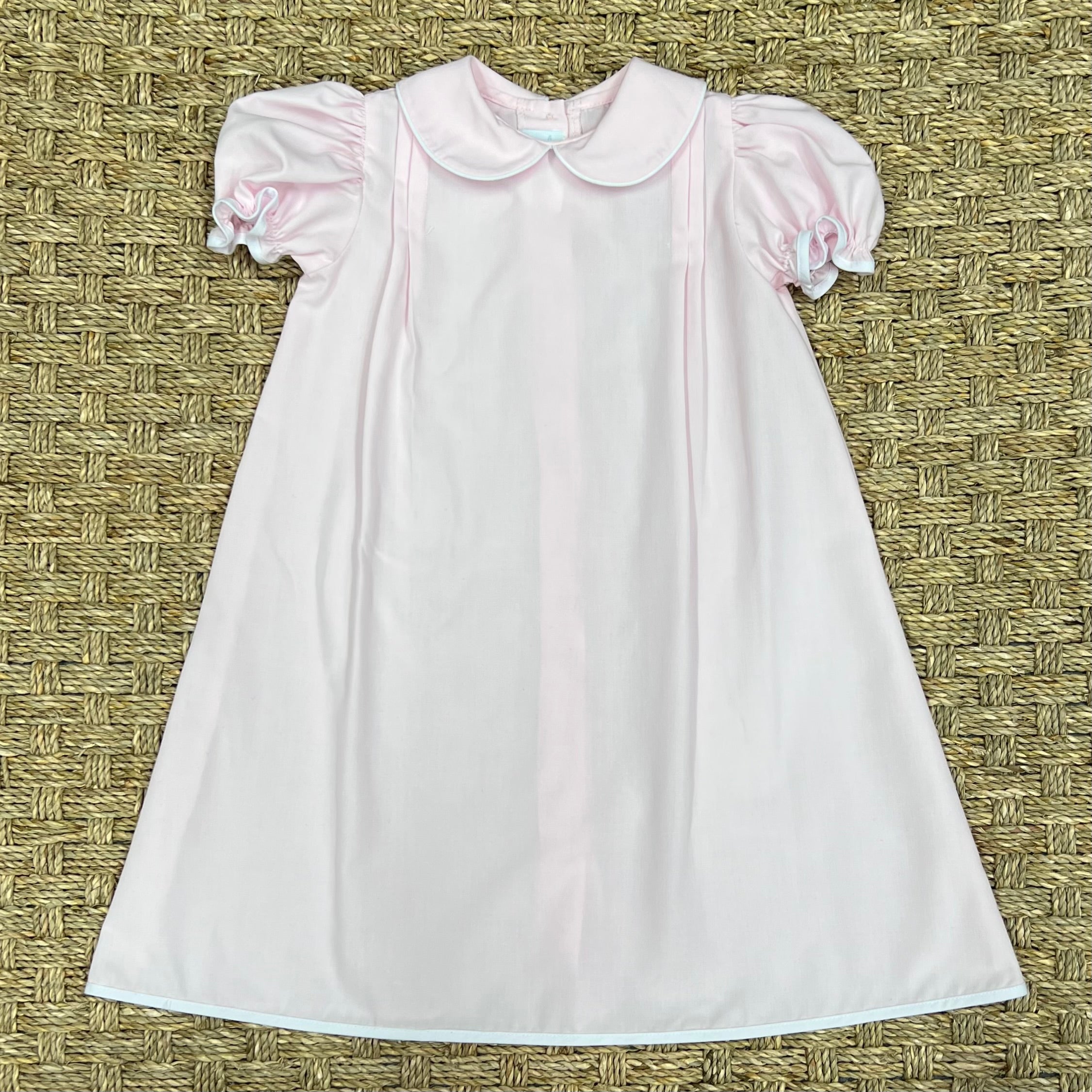 Auraluz Solid Pink Day Gown with White Trim