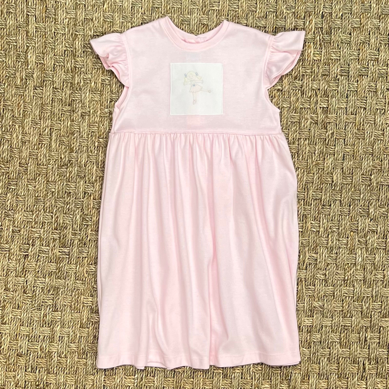 Auraluz Pink Knit Dress with Ballerina Embroidery