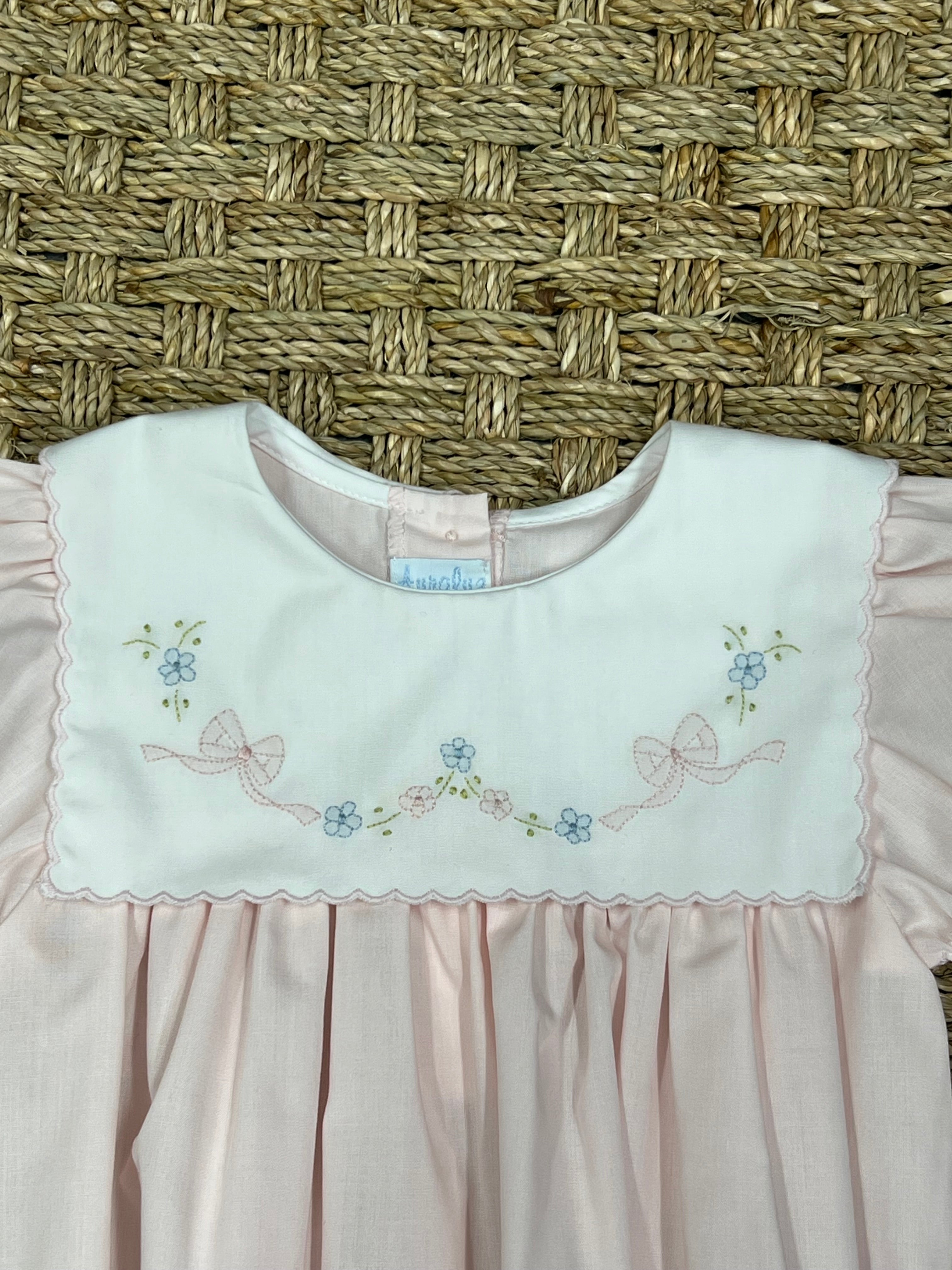 Auraluz Pink Bubble with Tiny Bow Embroidery on Bib Collar