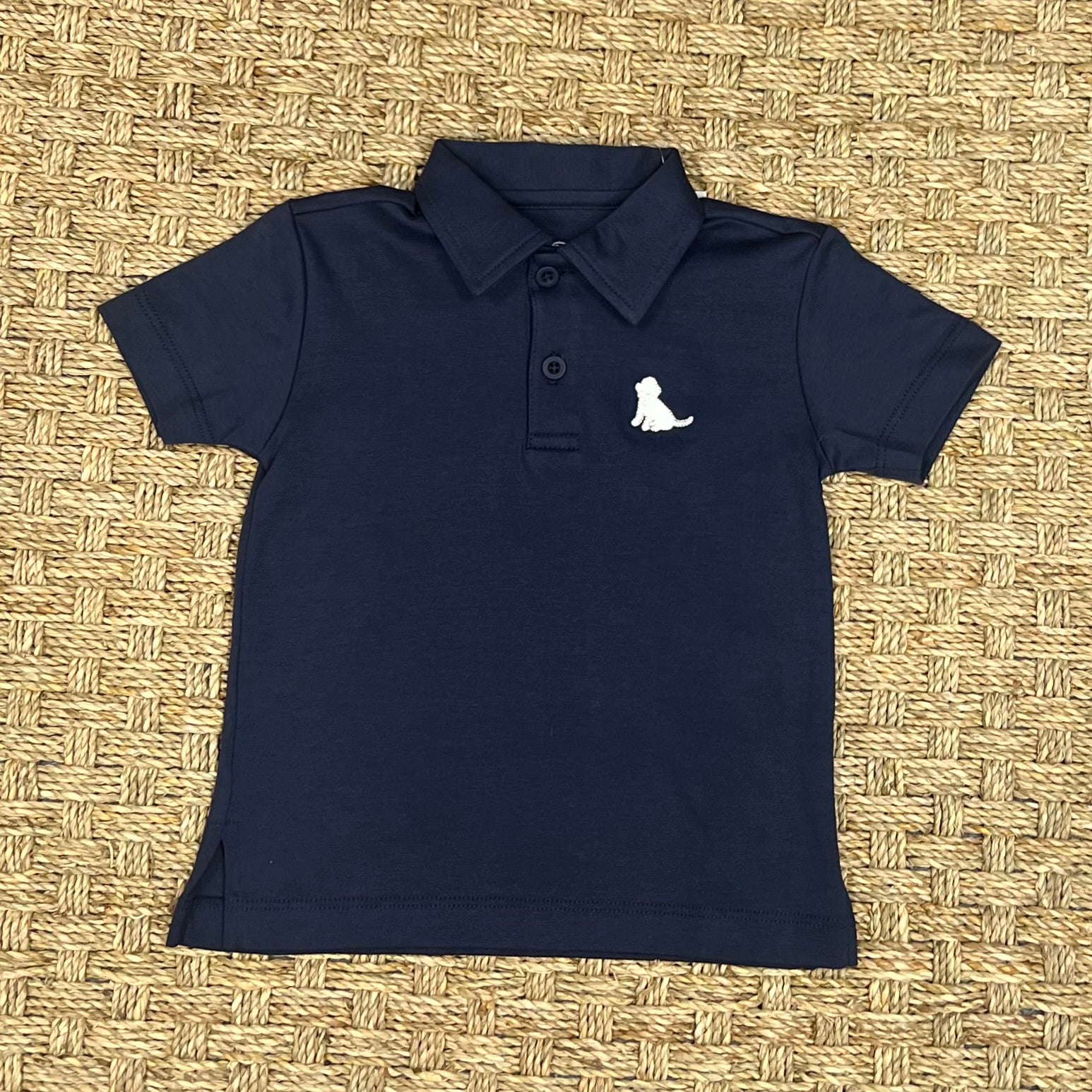 James & Lottie Navy Polo with White Puppy