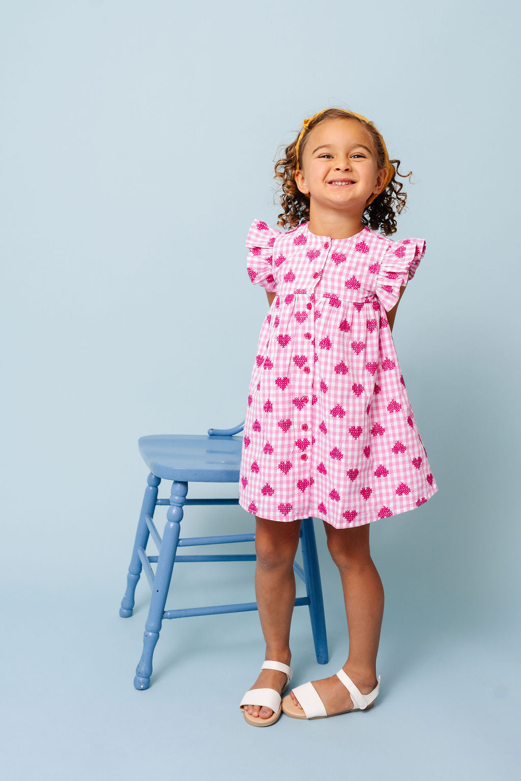 Alto Modas Pink Gingham Hearts Embroidery Sunday Dress