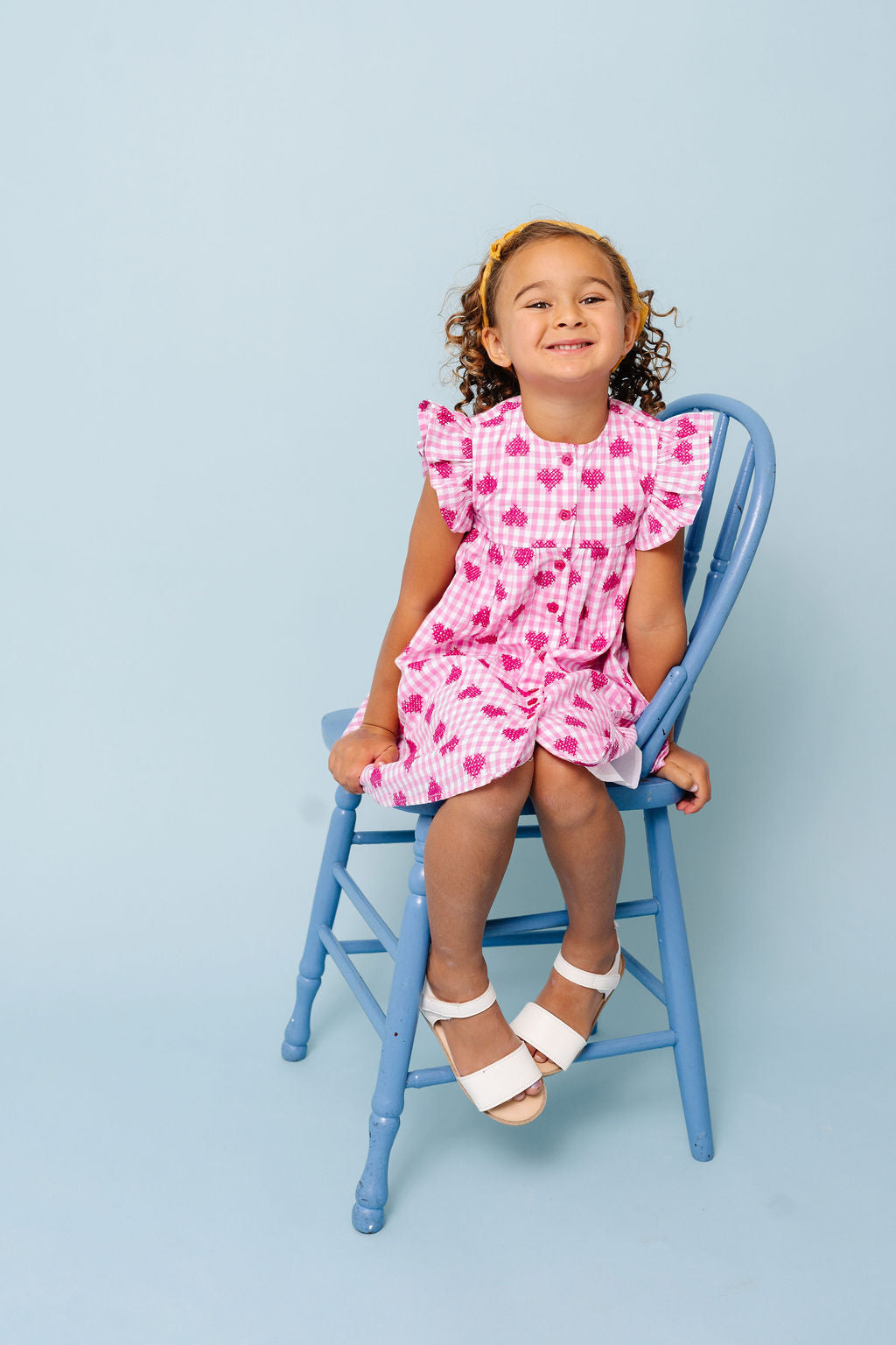 Alto Modas Pink Gingham Hearts Embroidery Sunday Dress