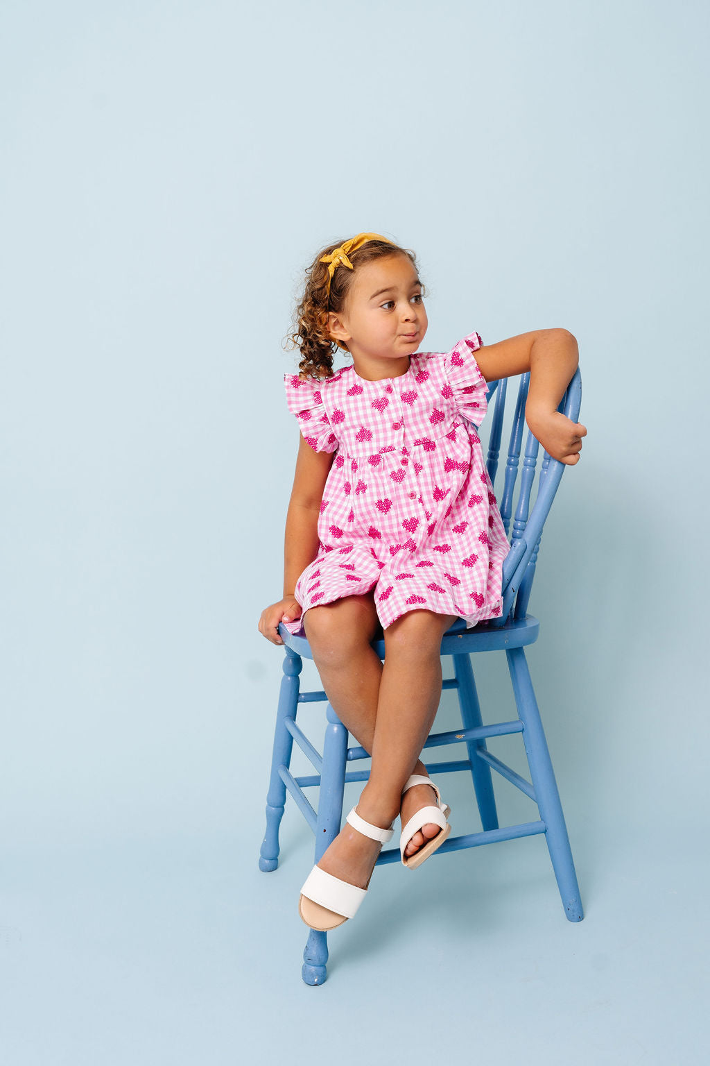 Alto Modas Pink Gingham Hearts Embroidery Sunday Dress