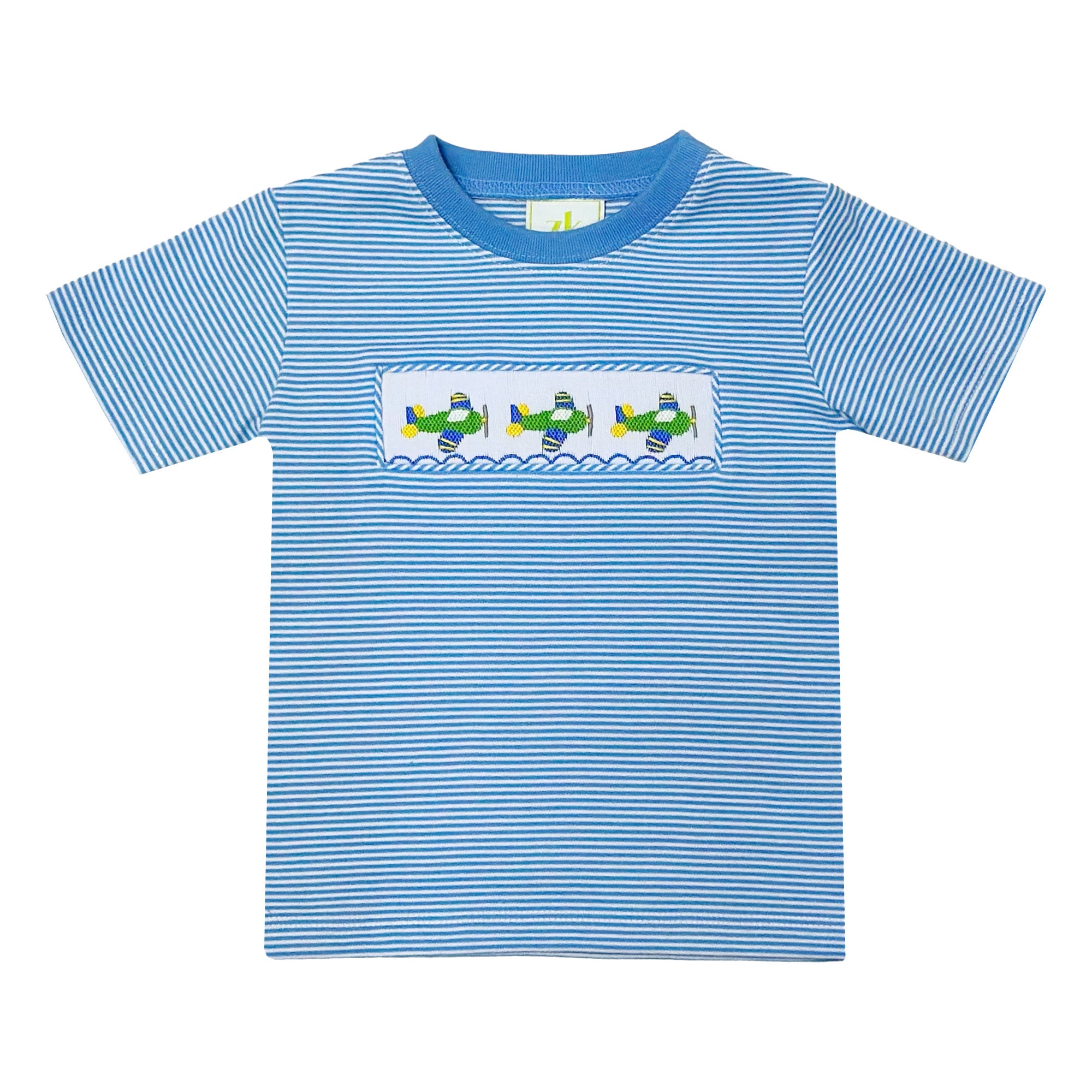 Zuccini Airplane Harry's Play Tee, Periwinkle Bitty Stripe Knit