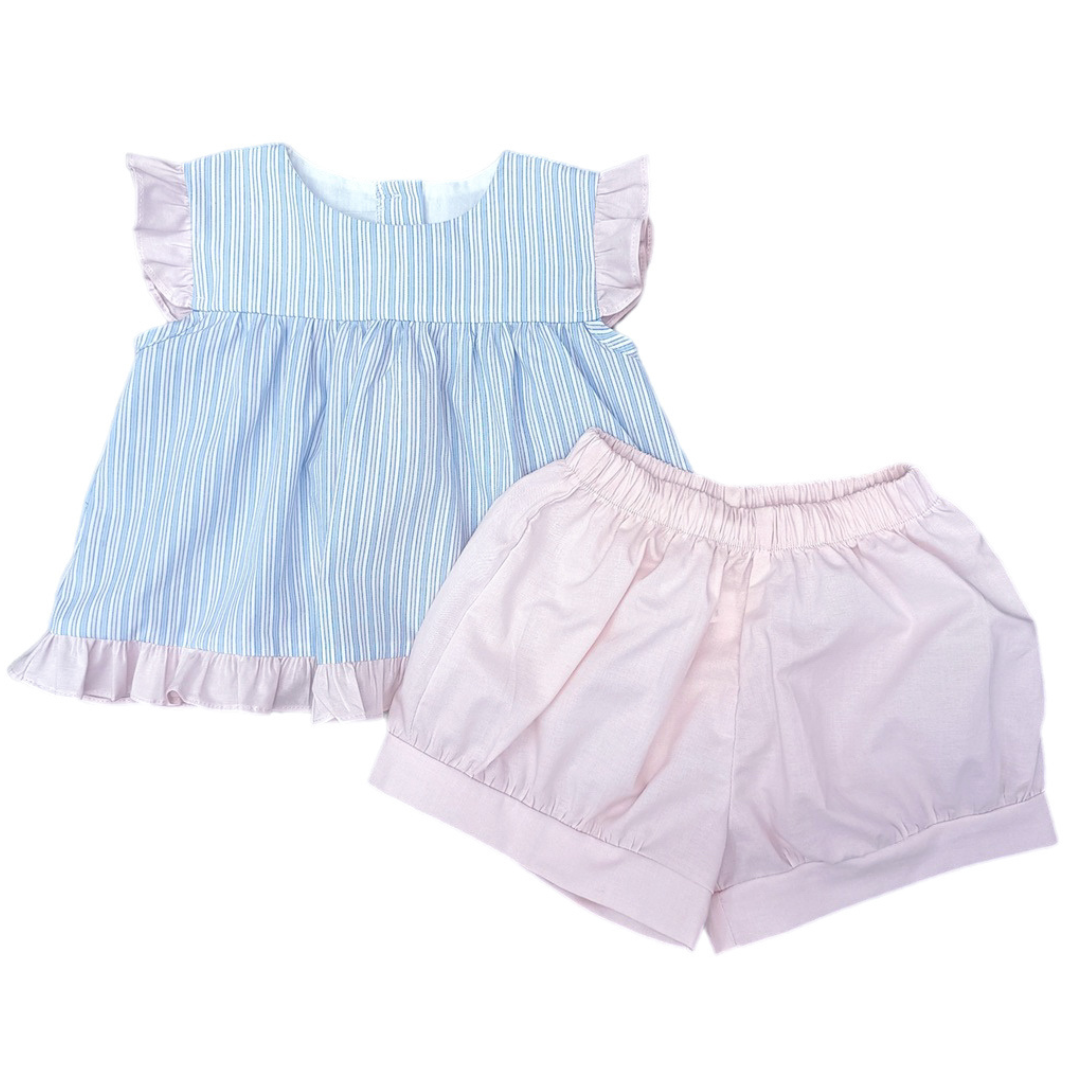 James & Lottie Natalie Bloomer Set, Pink & Blue Stripe