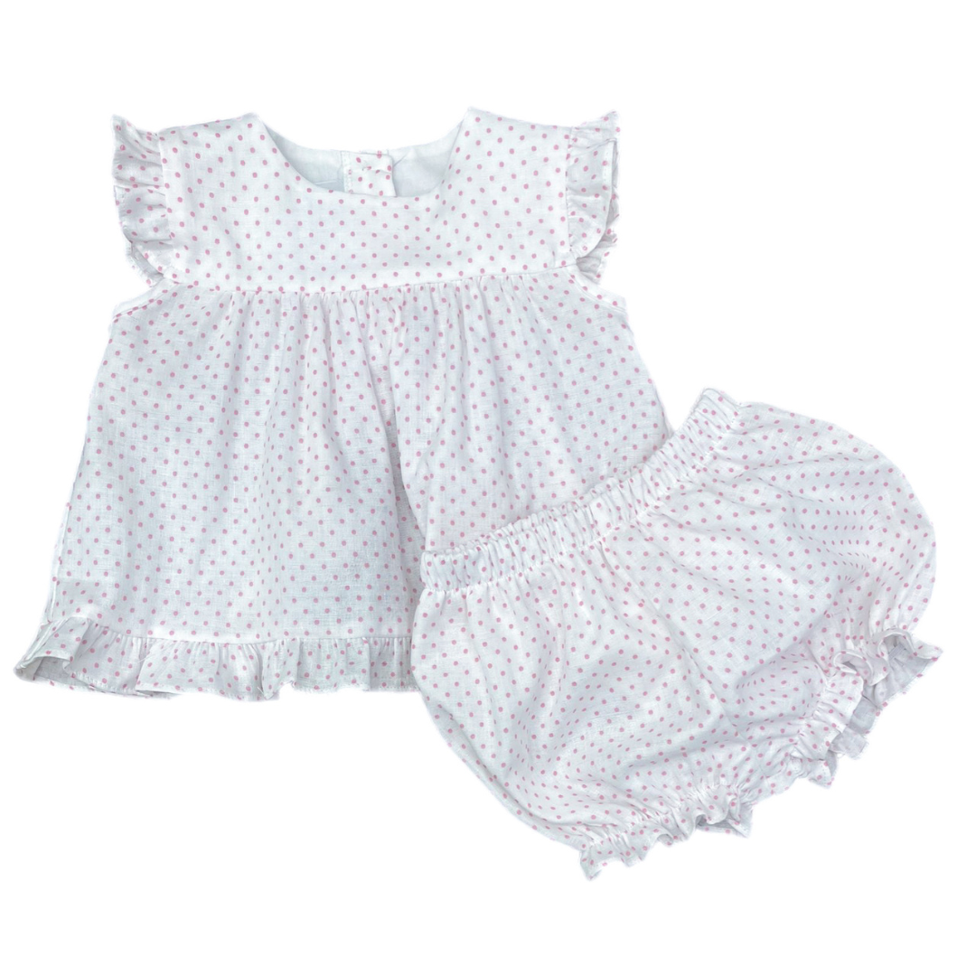 James & Lottie Natalie Bloomer Set, Gauze Pink Dot