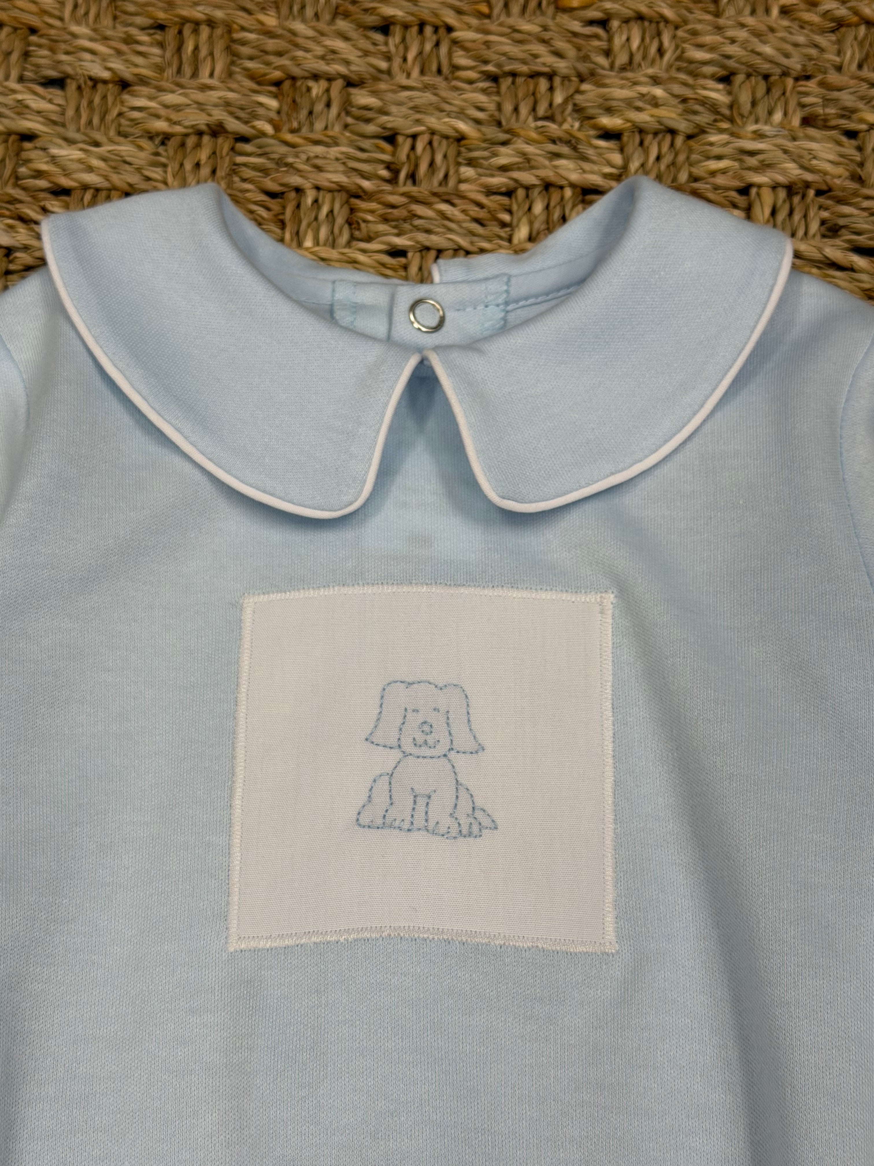 Auraluz Blue Knit Bubble with Puppy Embroidery