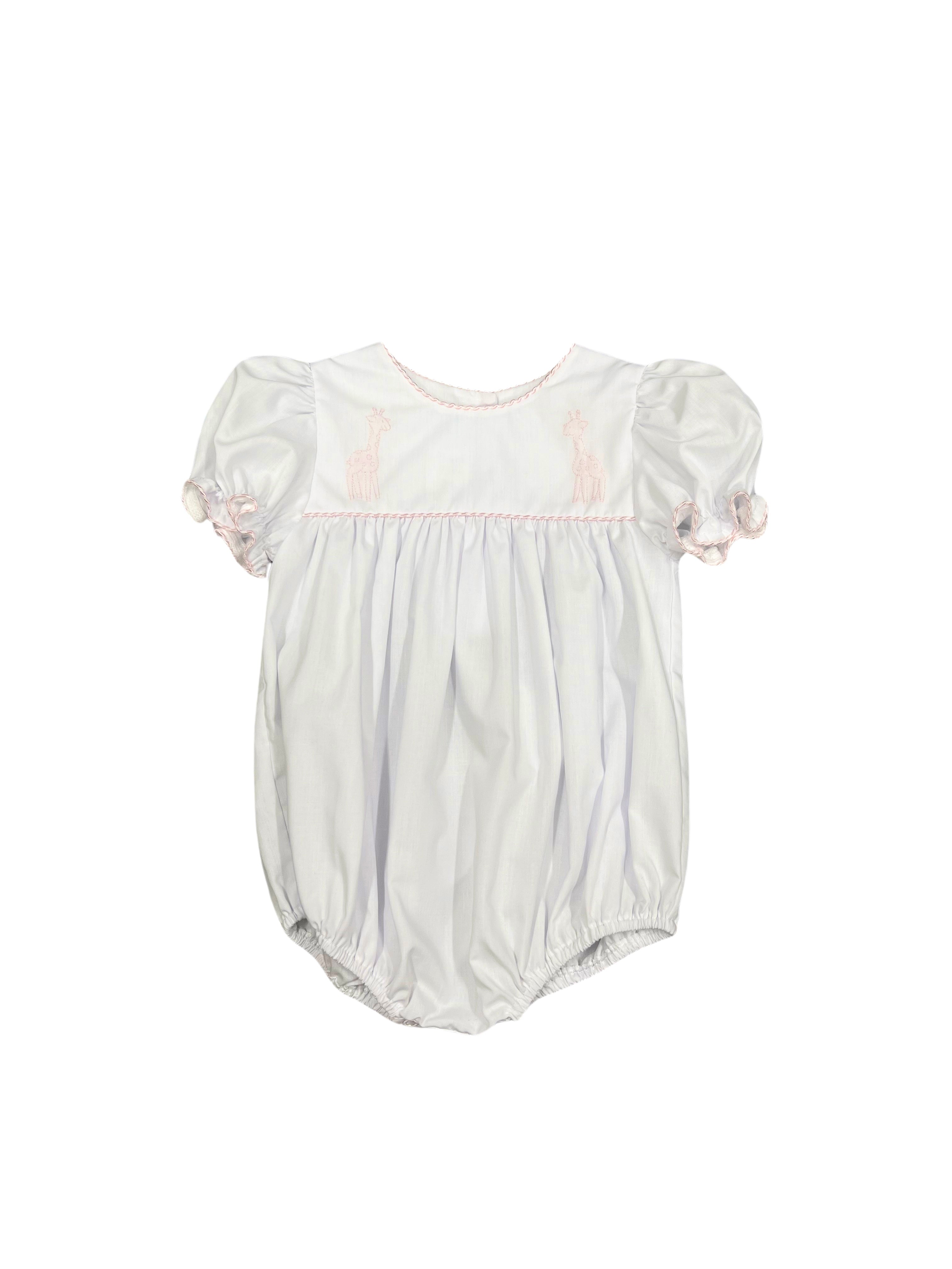 Auraluz White Bubble with Giraffe Embroidery and Pink Striped Trim