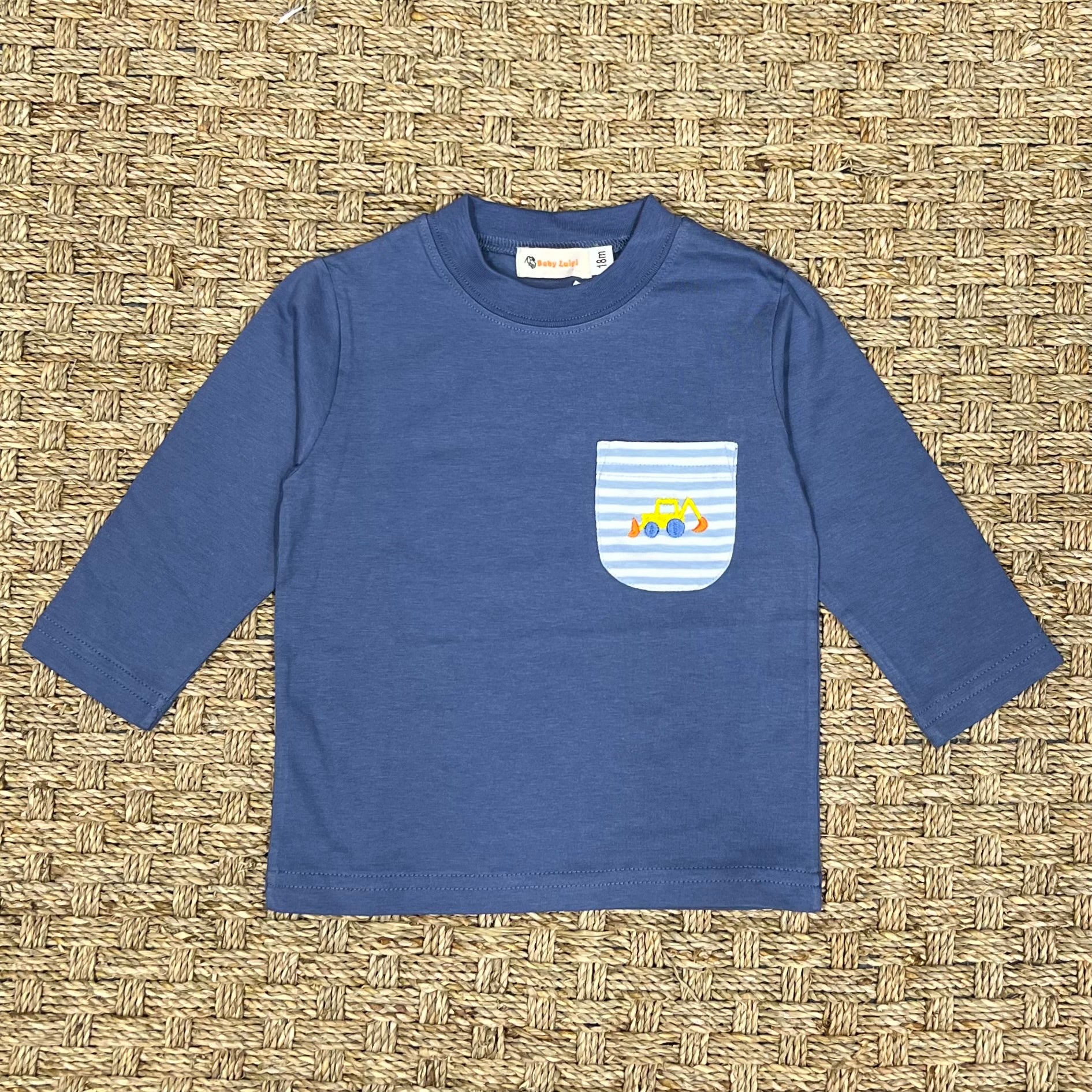 Luigi Striped Tee, Backhoe on New Steel Blue