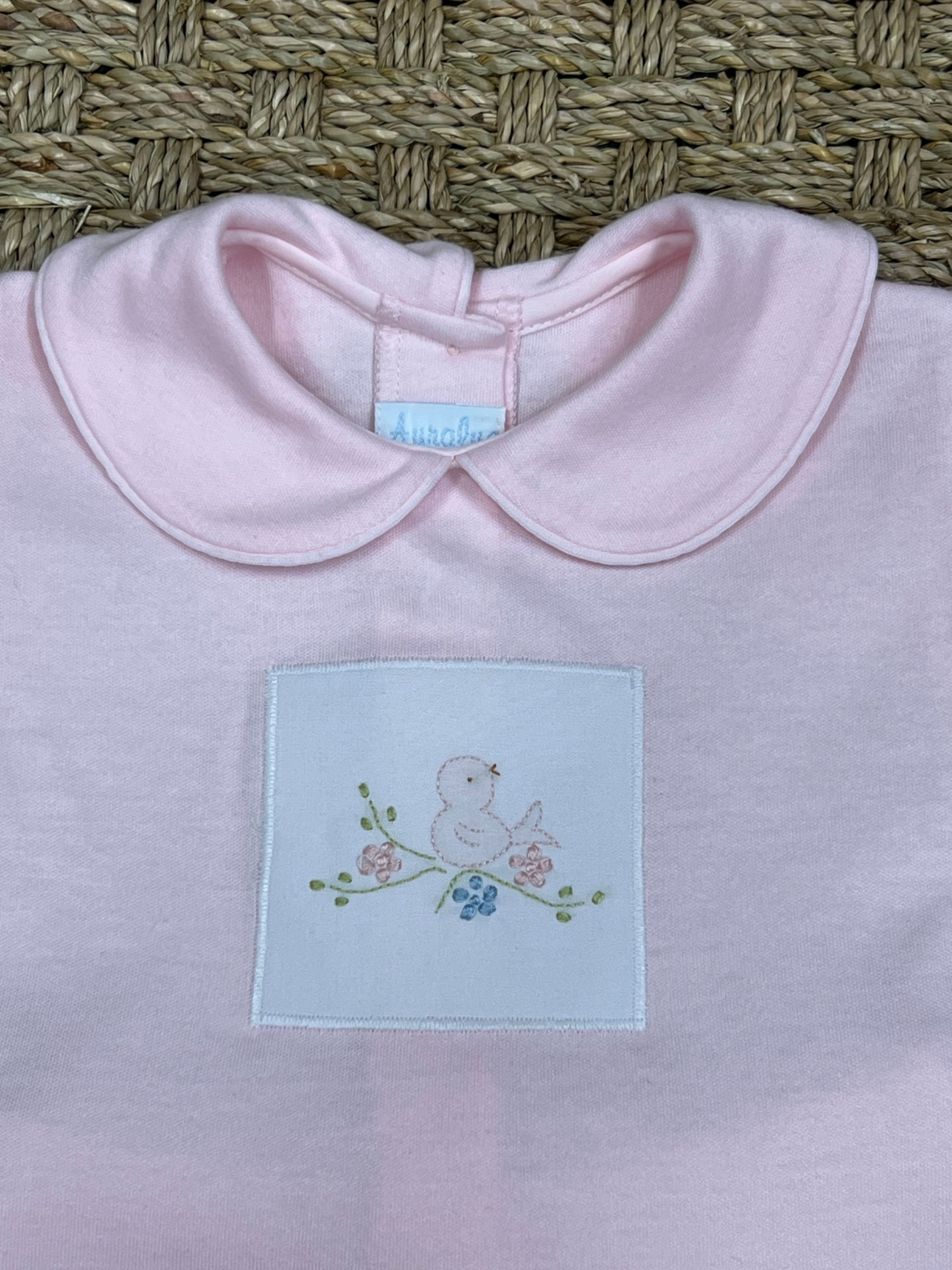 Auraluz Pink Knit Bloomer Set with Bird Embroidery