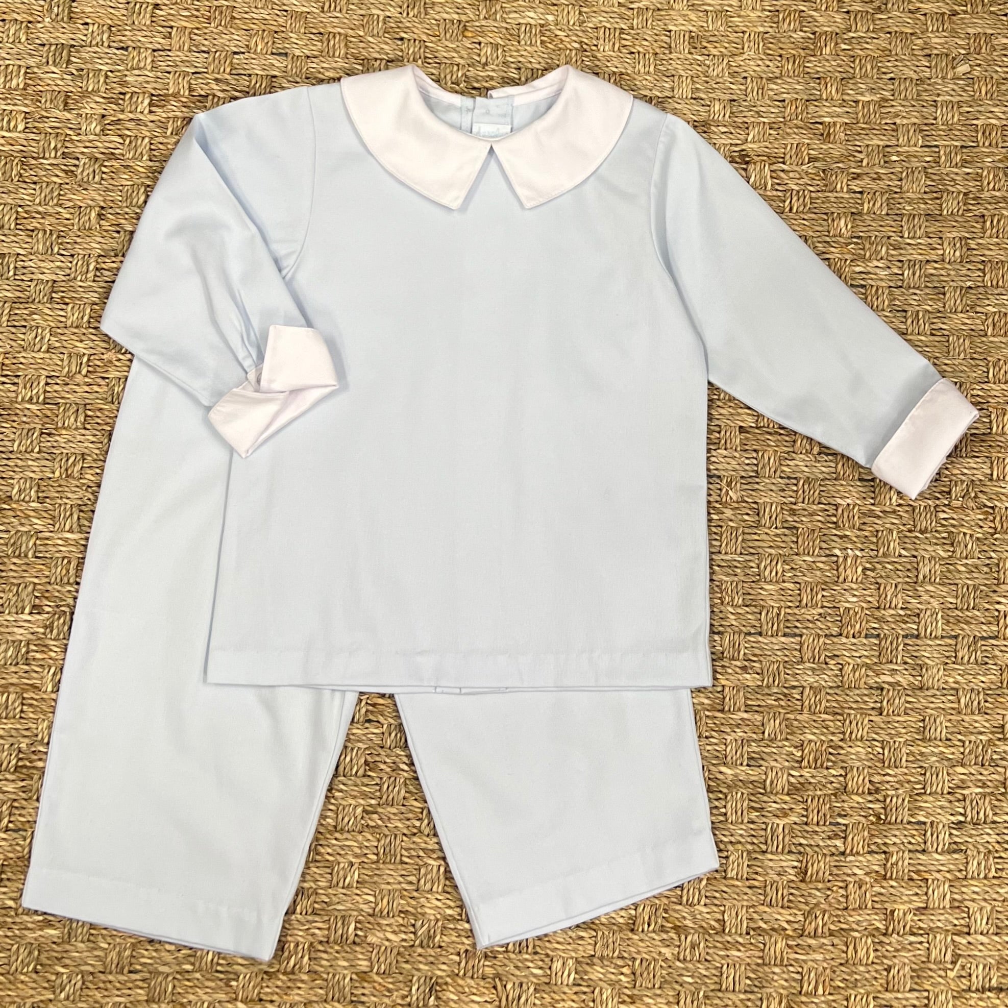 Auraluz Blue Pique Pant Set with White Trim