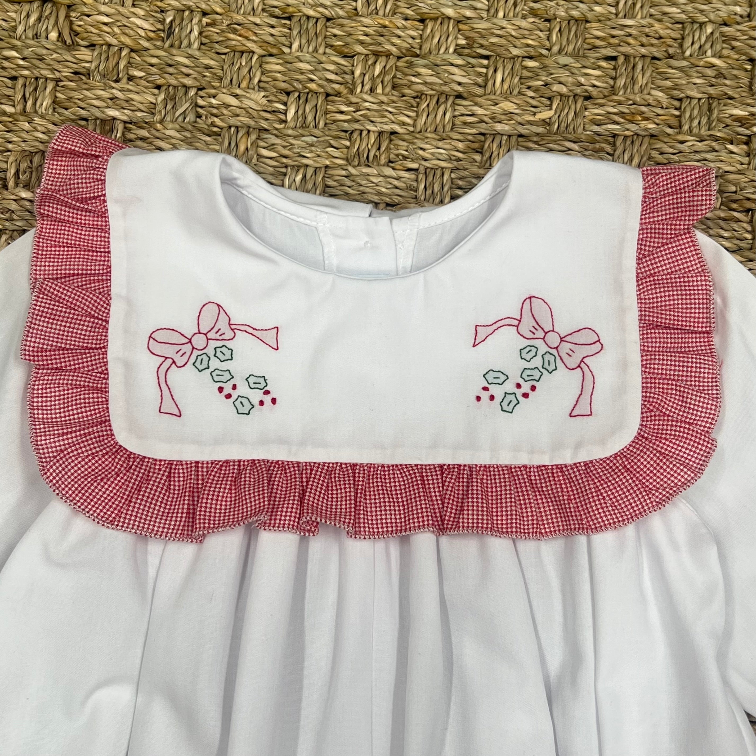 Auraluz Longall with Red Checks and Christmas Bow Embroidery