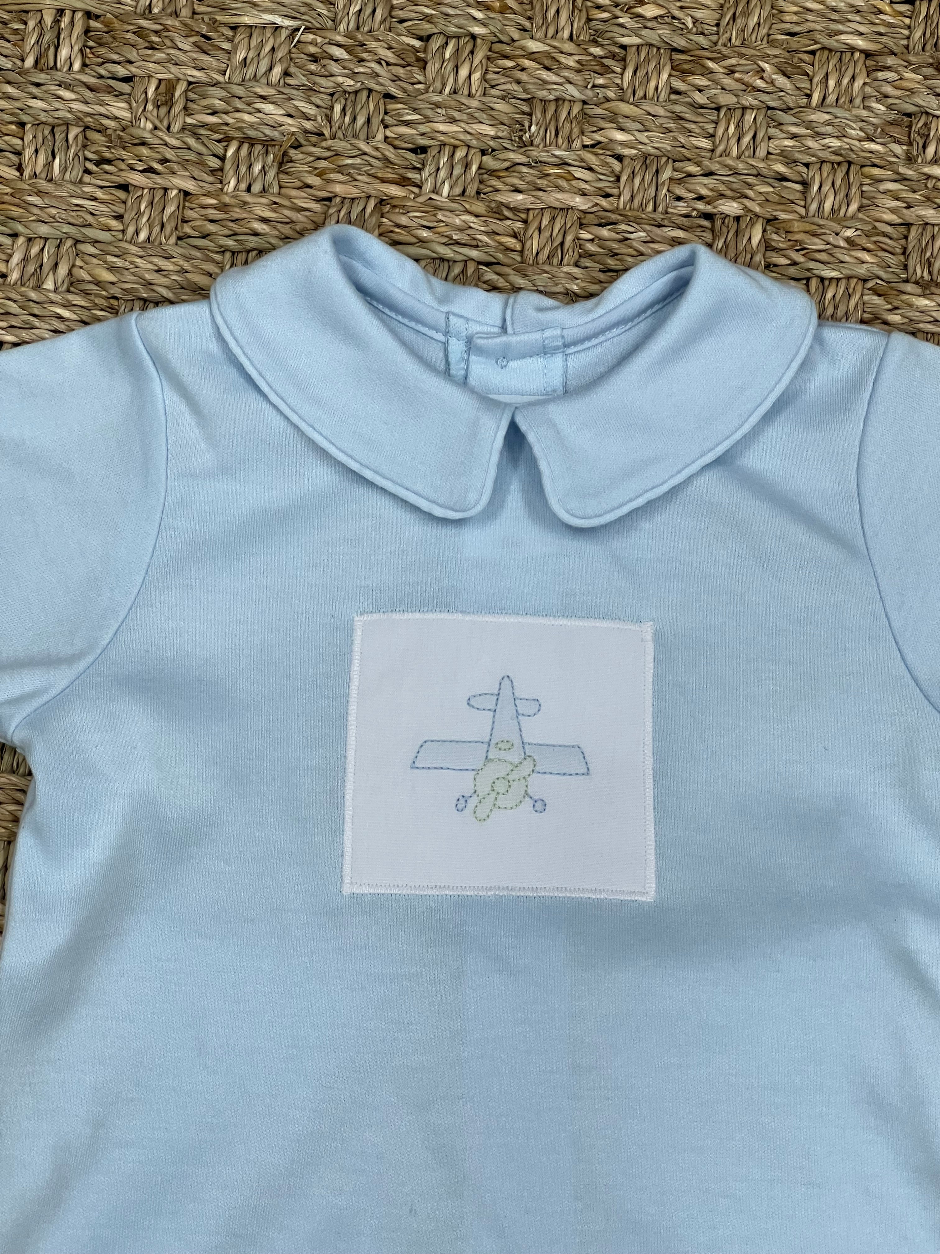 Auraluz Blue Knit Diaper Set with Plane Embroidery