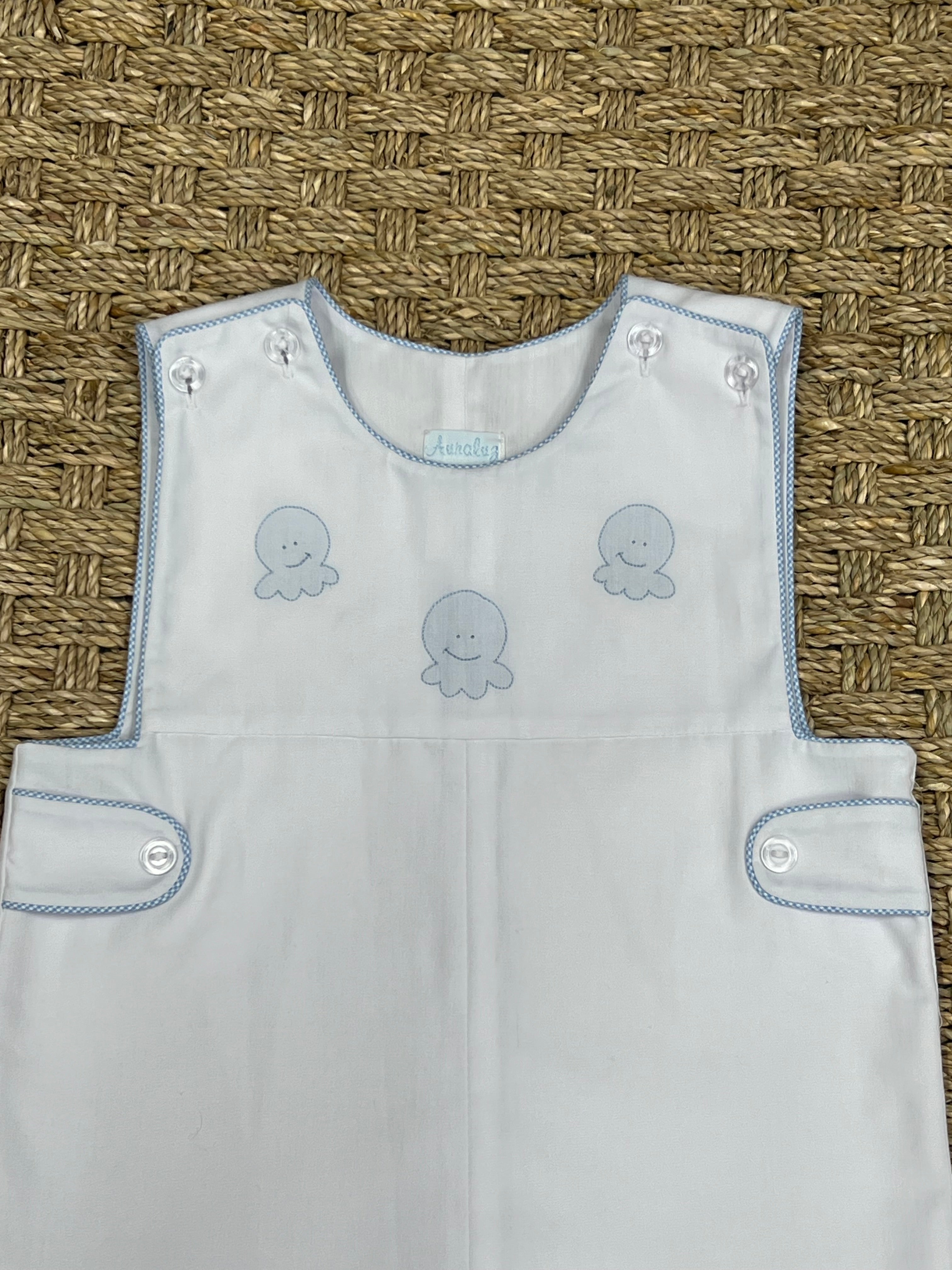 Auraluz Sleeveless Shortall with Blue Octopus Embroidery